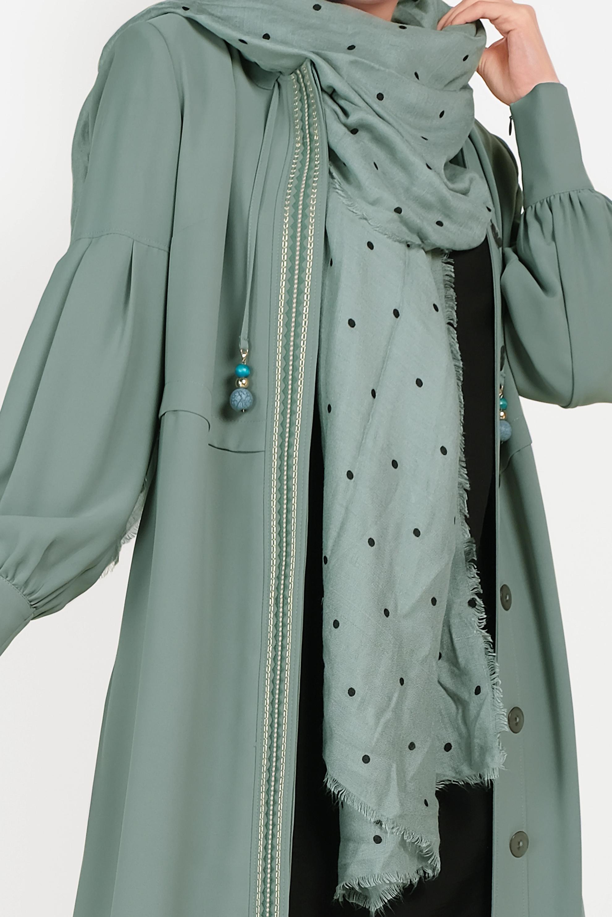 Tesettür giyim MAVİ DÜĞMELİ HAKİM YAKA PARDESÜ 10195