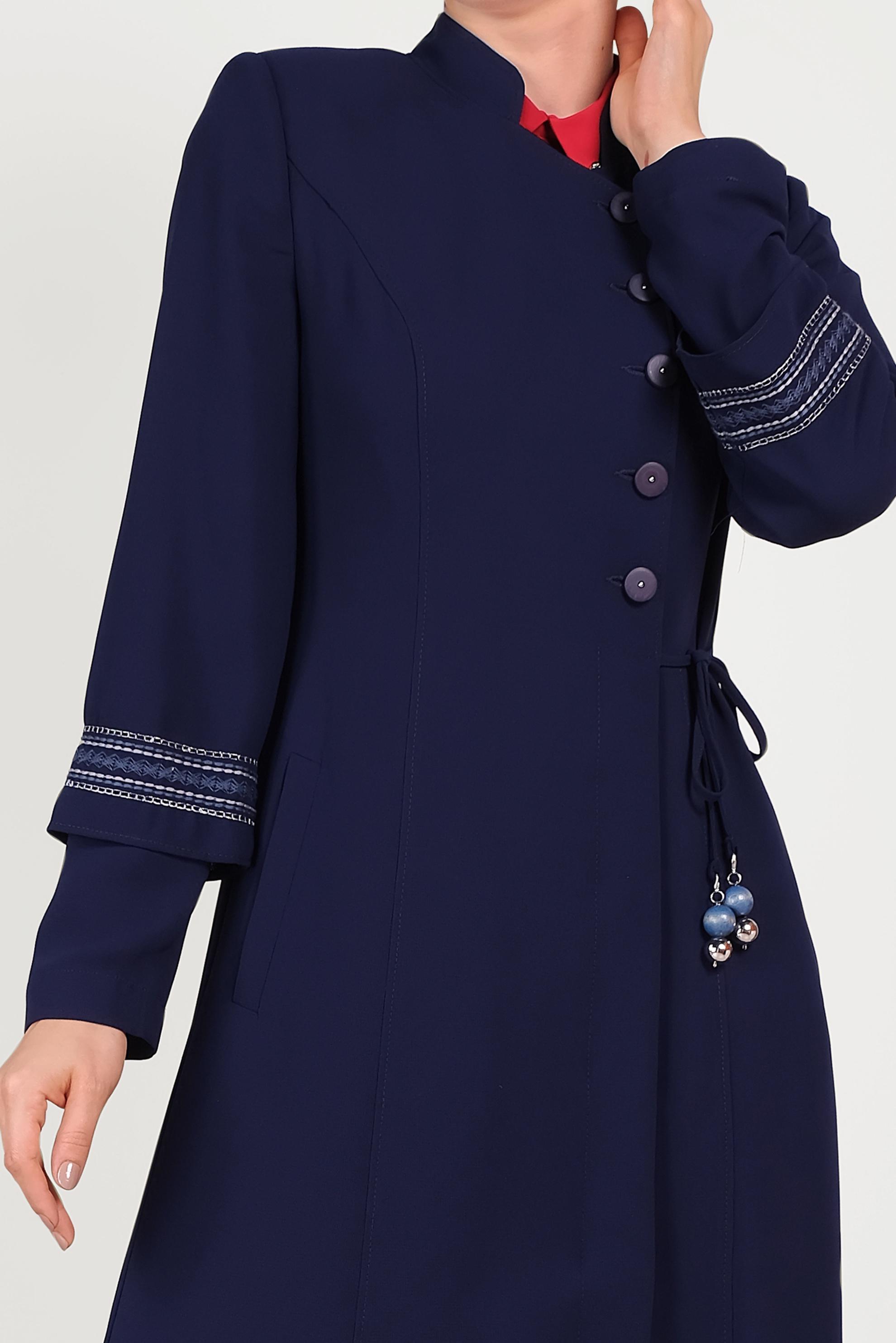 Tesettür giyim LACİVERT HAKİM YAKA NAKIŞLI PARDESÜ 10196 