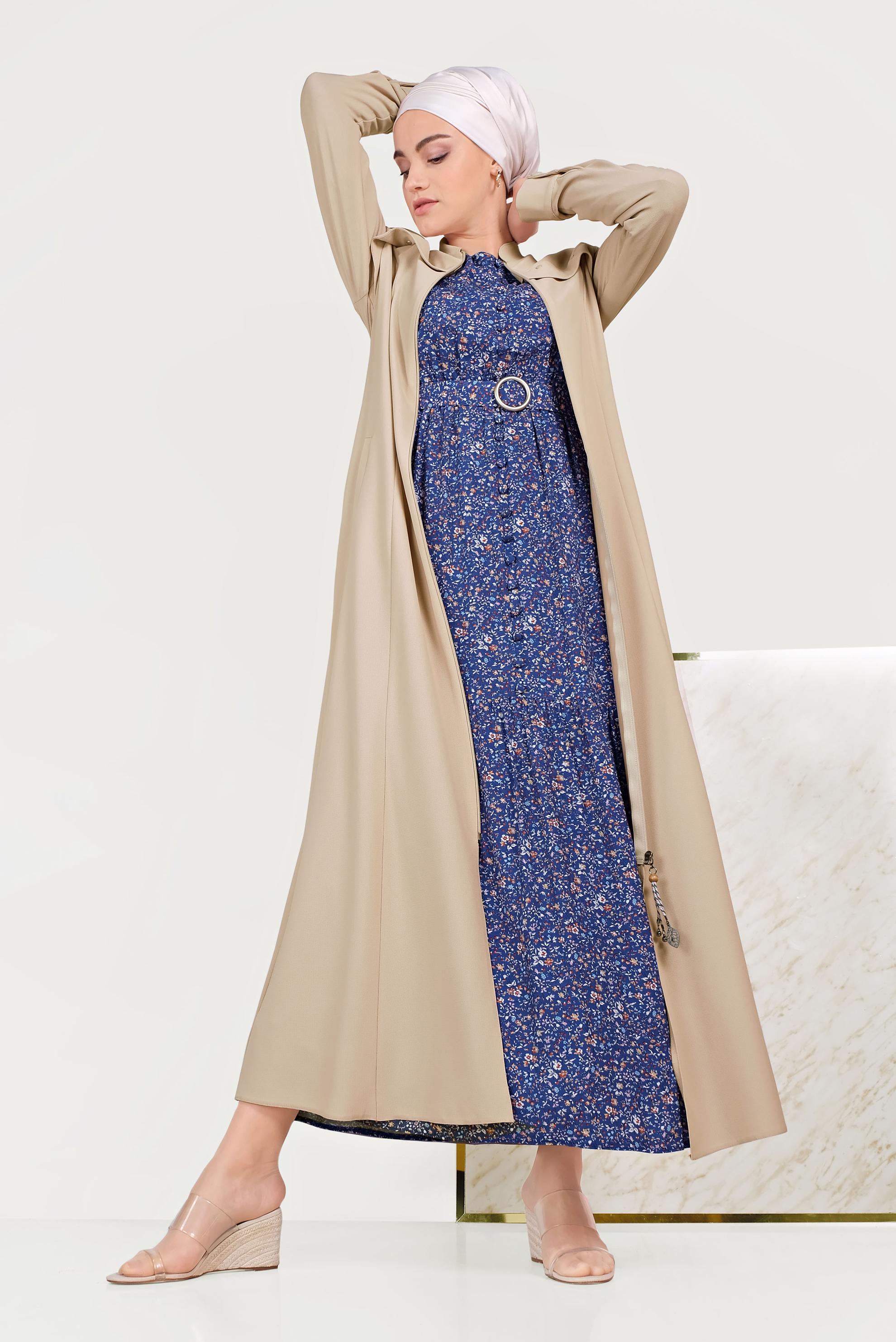 Tesettür giyim BEJ FERMUARLI PARDESÜ 10200