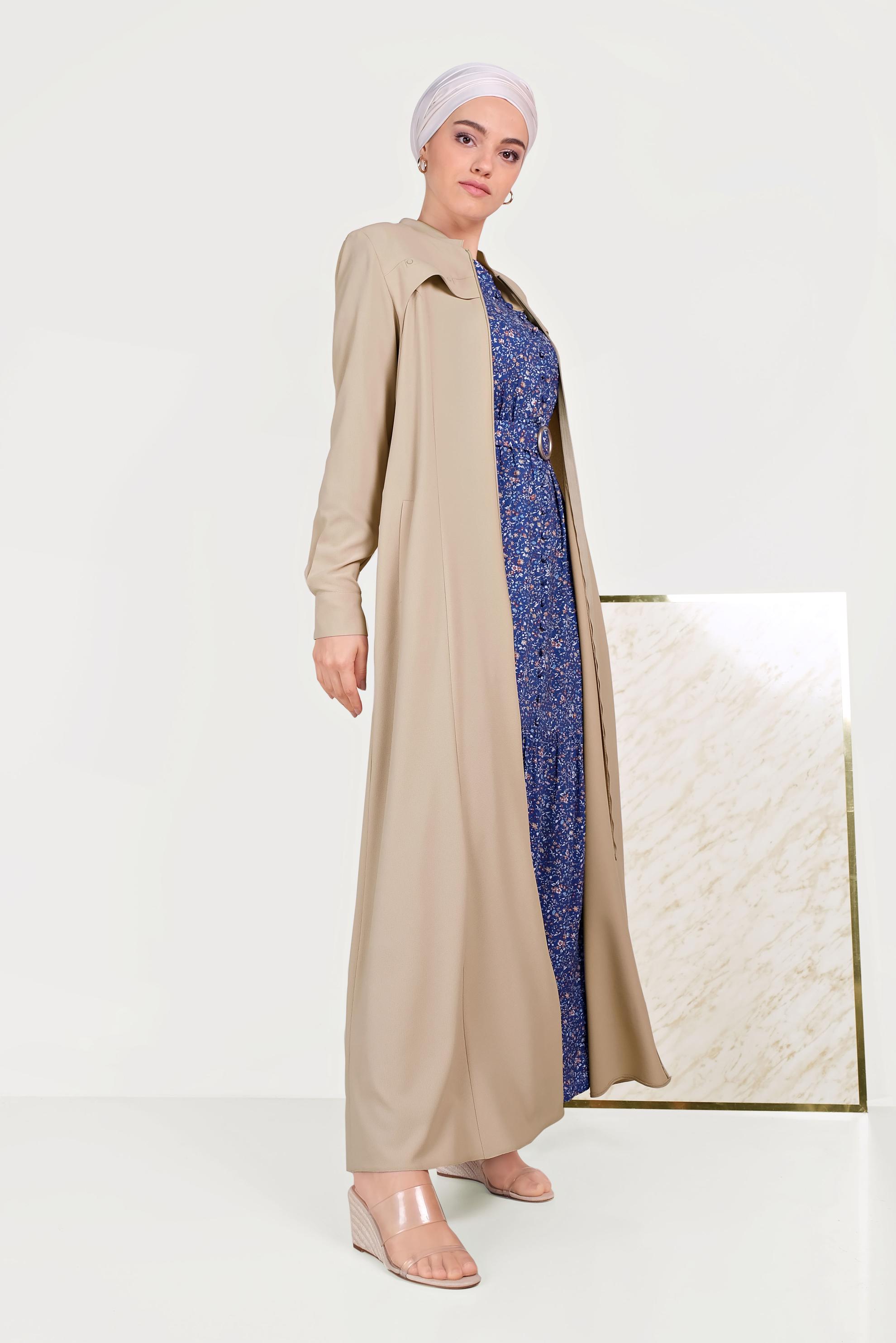 Tesettür giyim BEJ FERMUARLI PARDESÜ 10200