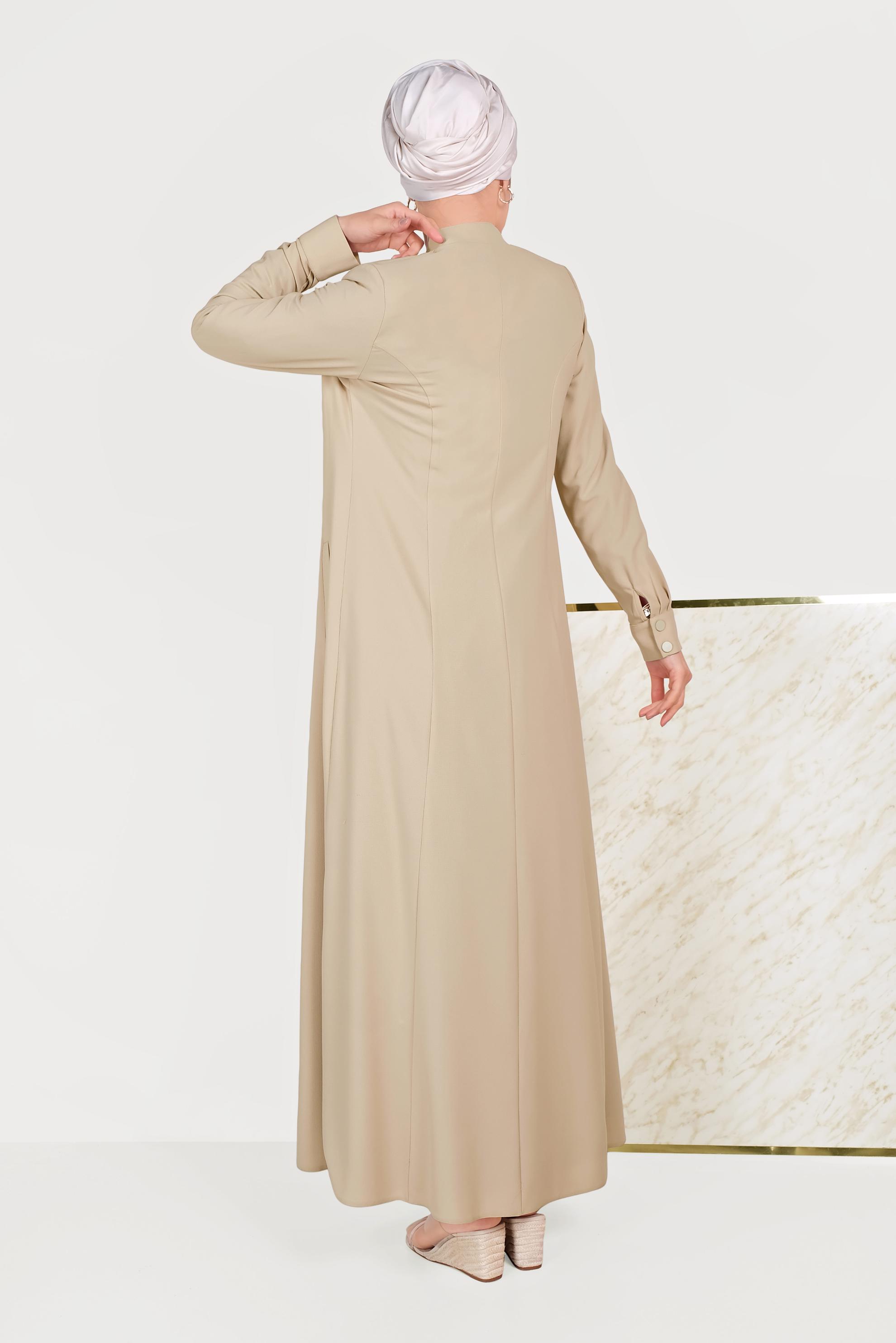 Tesettür giyim BEJ FERMUARLI PARDESÜ 10200