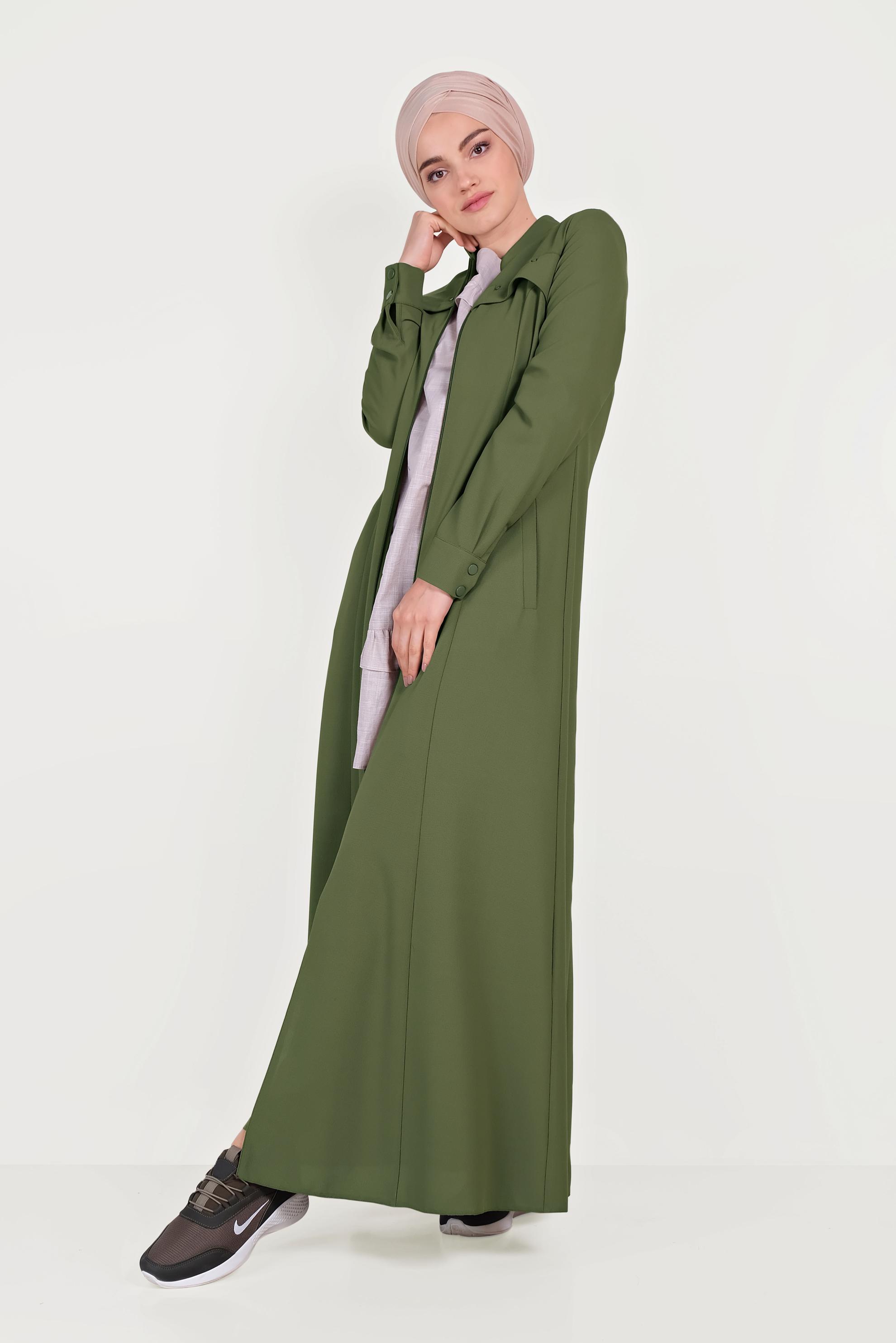 Tesettür giyim HAKİ FERMUARLI PARDESÜ 10200