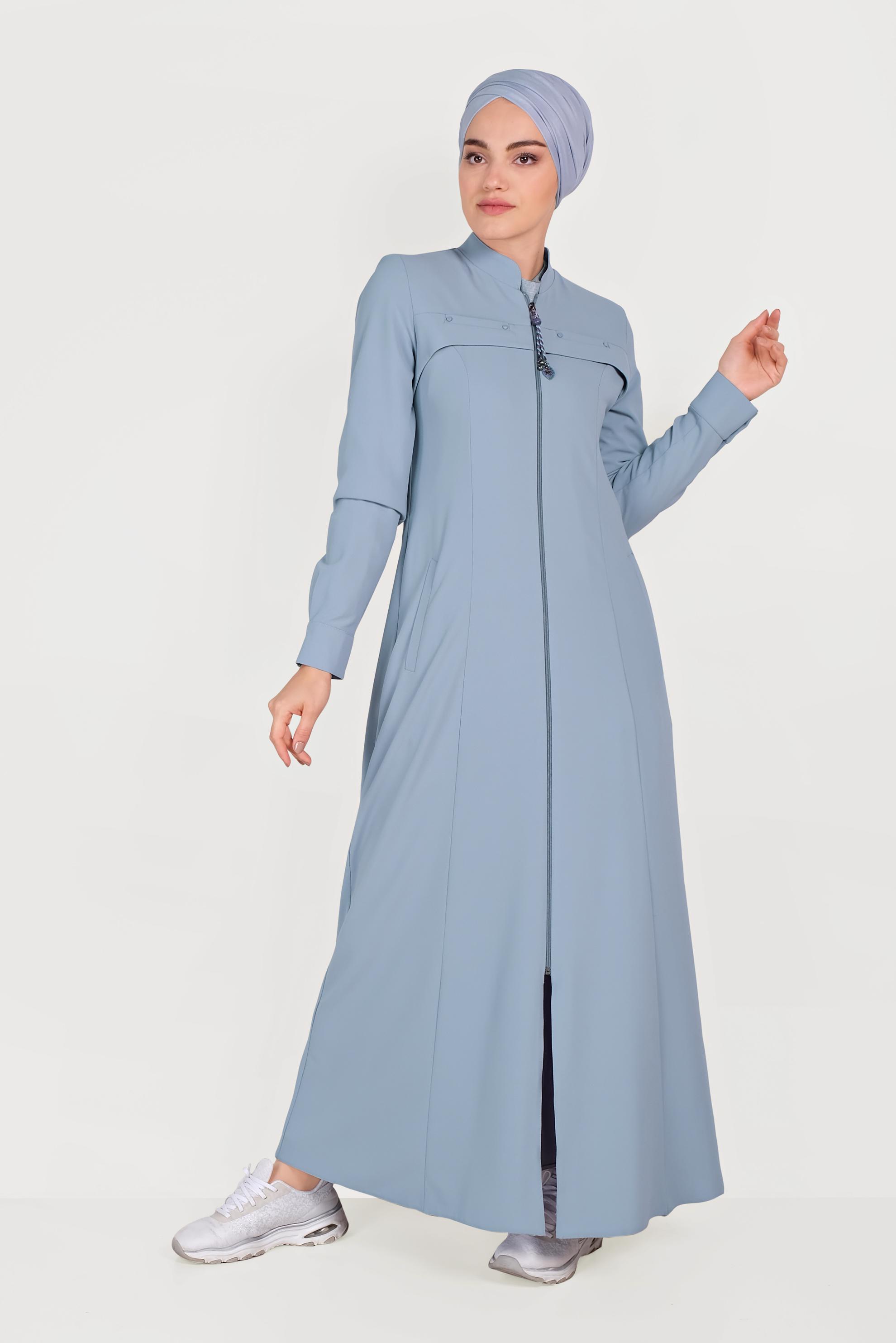 Tesettür giyim MAVİ FERMUARLI PARDESÜ 10200