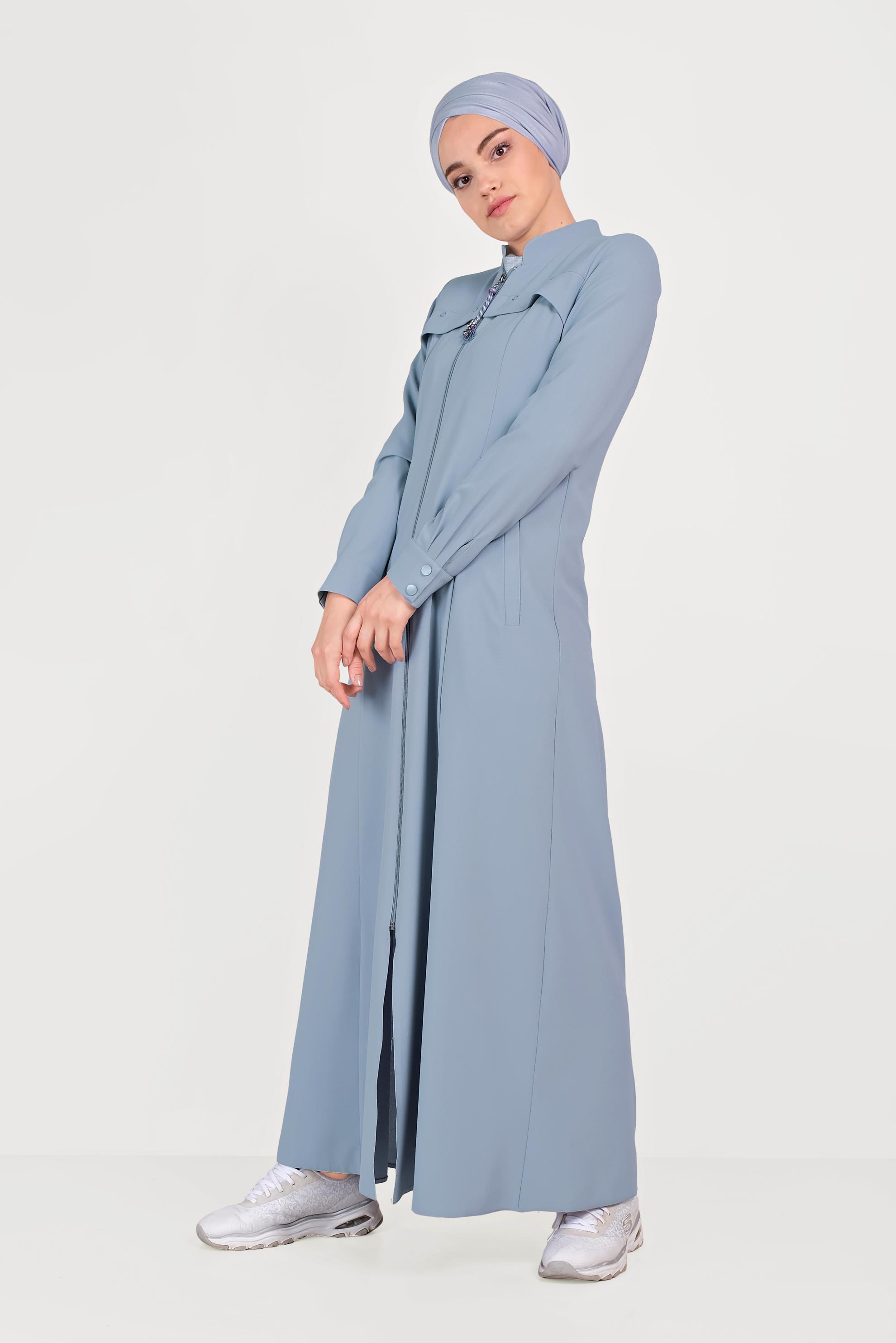 Tesettür giyim MAVİ FERMUARLI PARDESÜ 10200