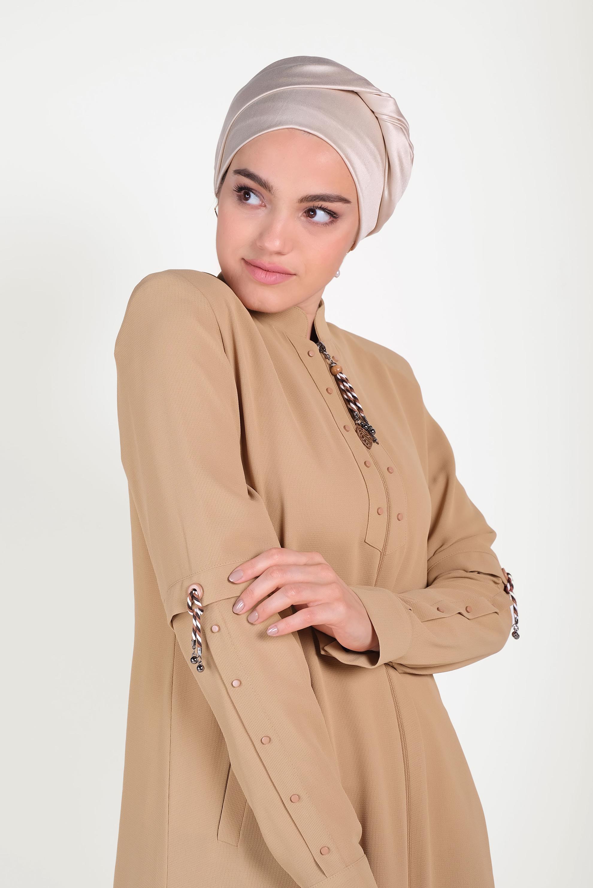 Tesettür giyim KAHVE FERMUARLI PARDESÜ 10203	