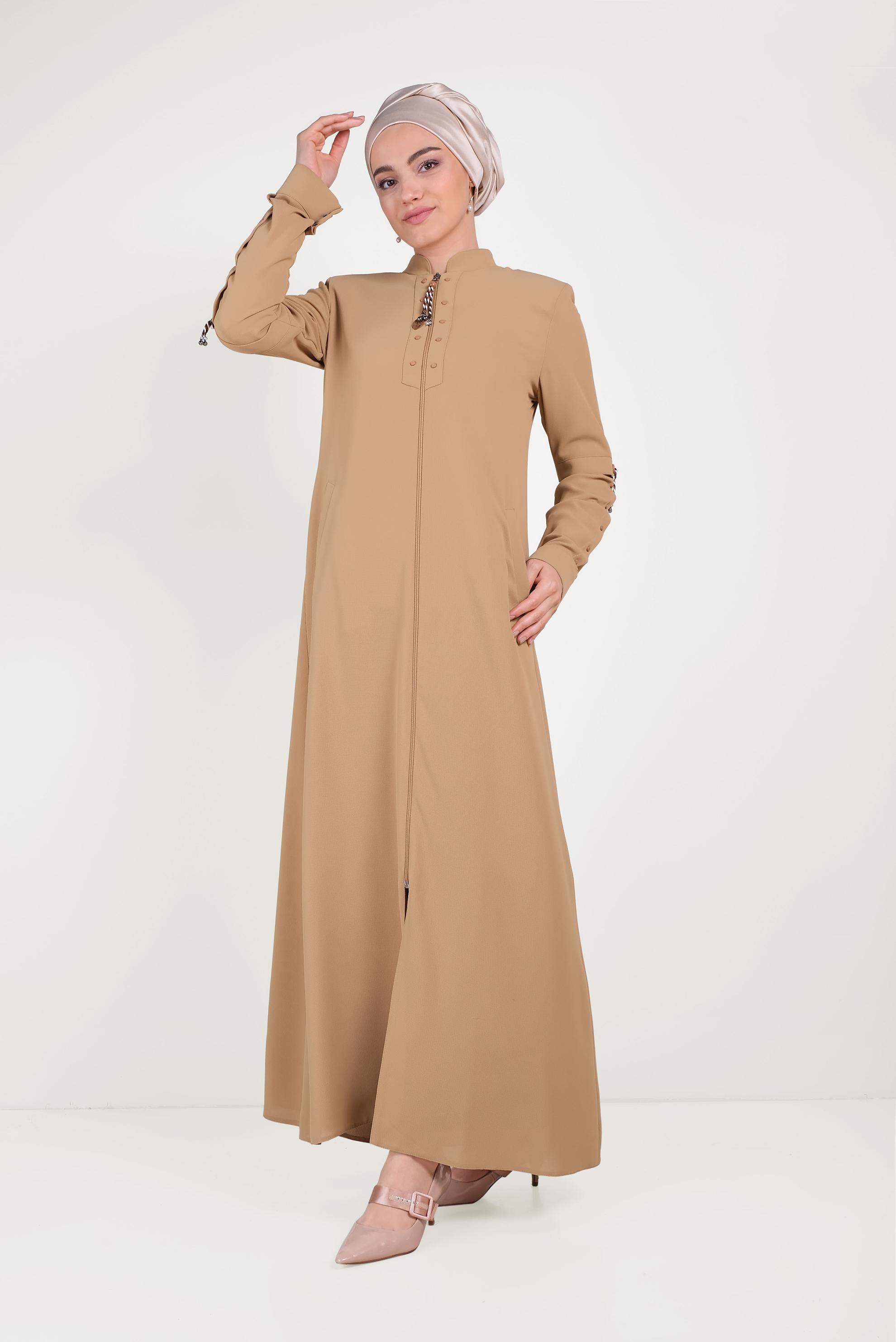 Tesettür giyim KAHVE FERMUARLI PARDESÜ 10203	