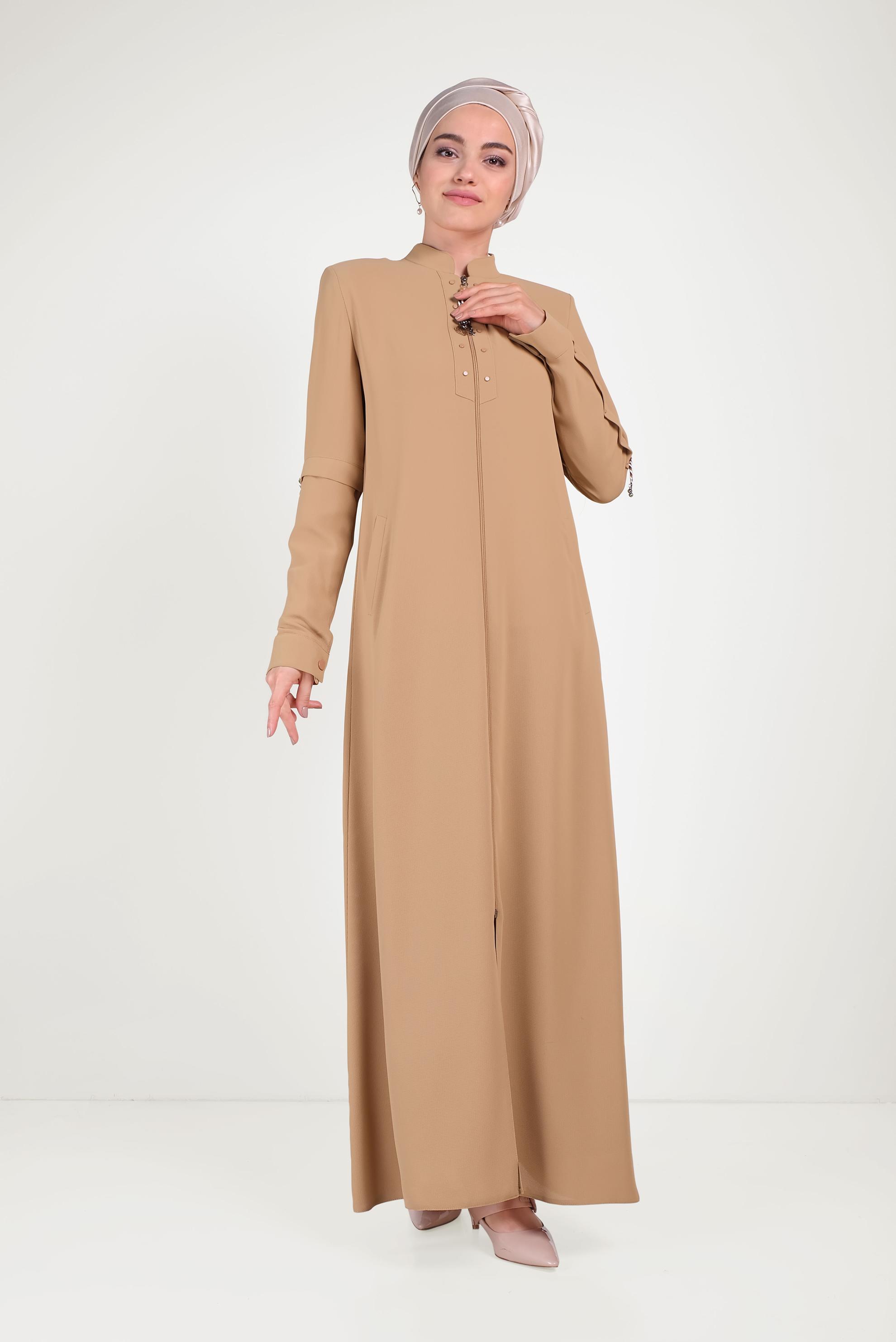 Tesettür giyim KAHVE FERMUARLI PARDESÜ 10203	