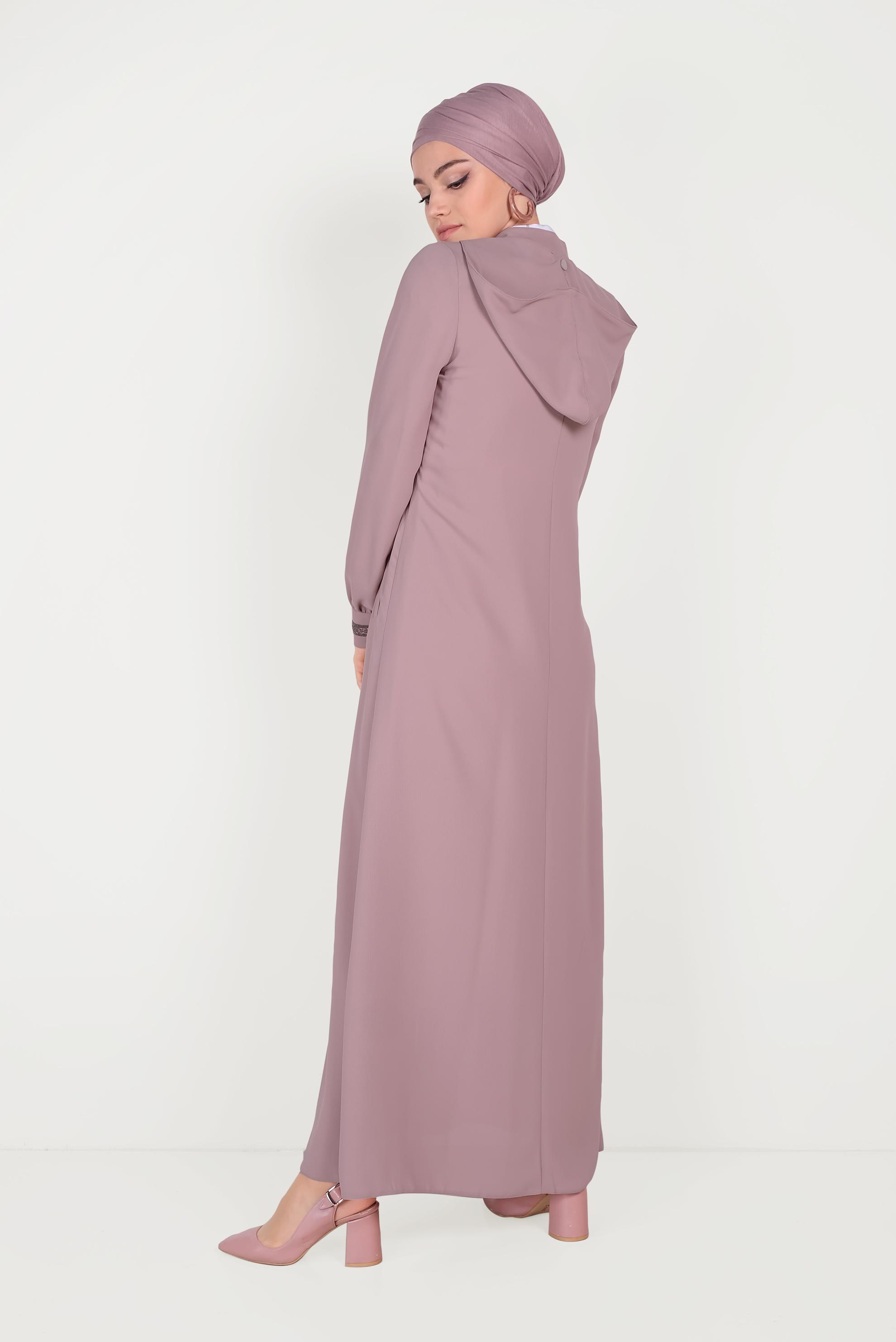 Tesettür giyim PUDRA HAKİM YAKA KOLLARI TAŞLI PARDESÜ 10205