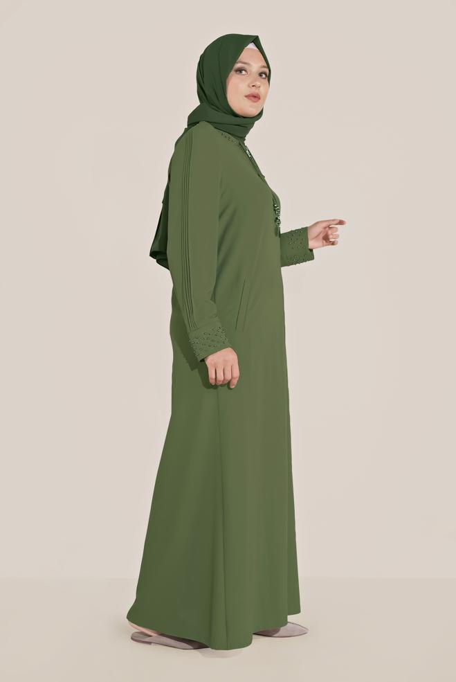 Hijab clothing KHAKI BEAD DETAILED OVERCOAT 10209 - ALVİNA