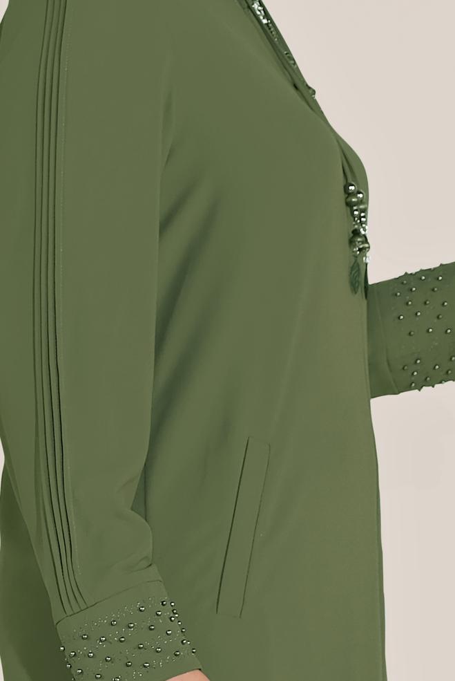 Hijab clothing KHAKI BEAD DETAILED OVERCOAT 10209 - ALVİNA