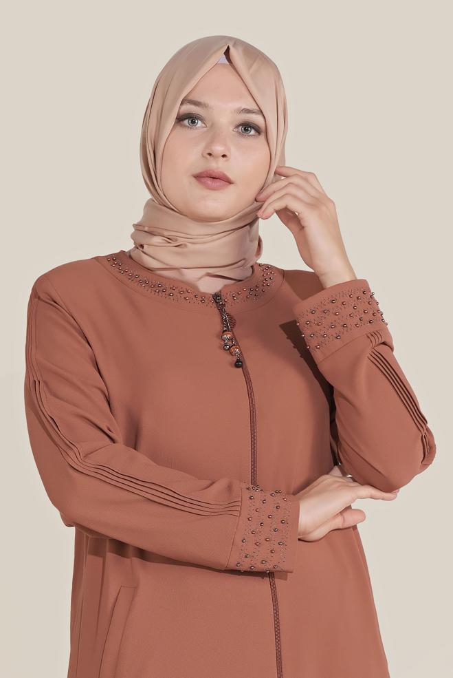 Hijab clothing ORANGE BEAD DETAILED OVERCOAT 10209 - ALVİNA