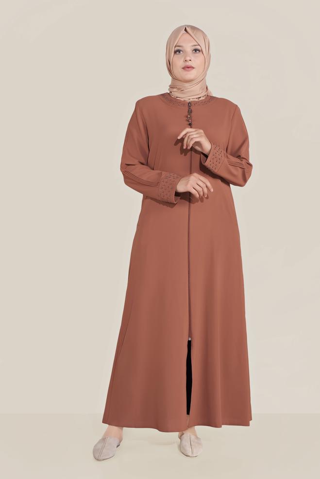 Hijab clothing ORANGE BEAD DETAILED OVERCOAT 10209 - ALVİNA