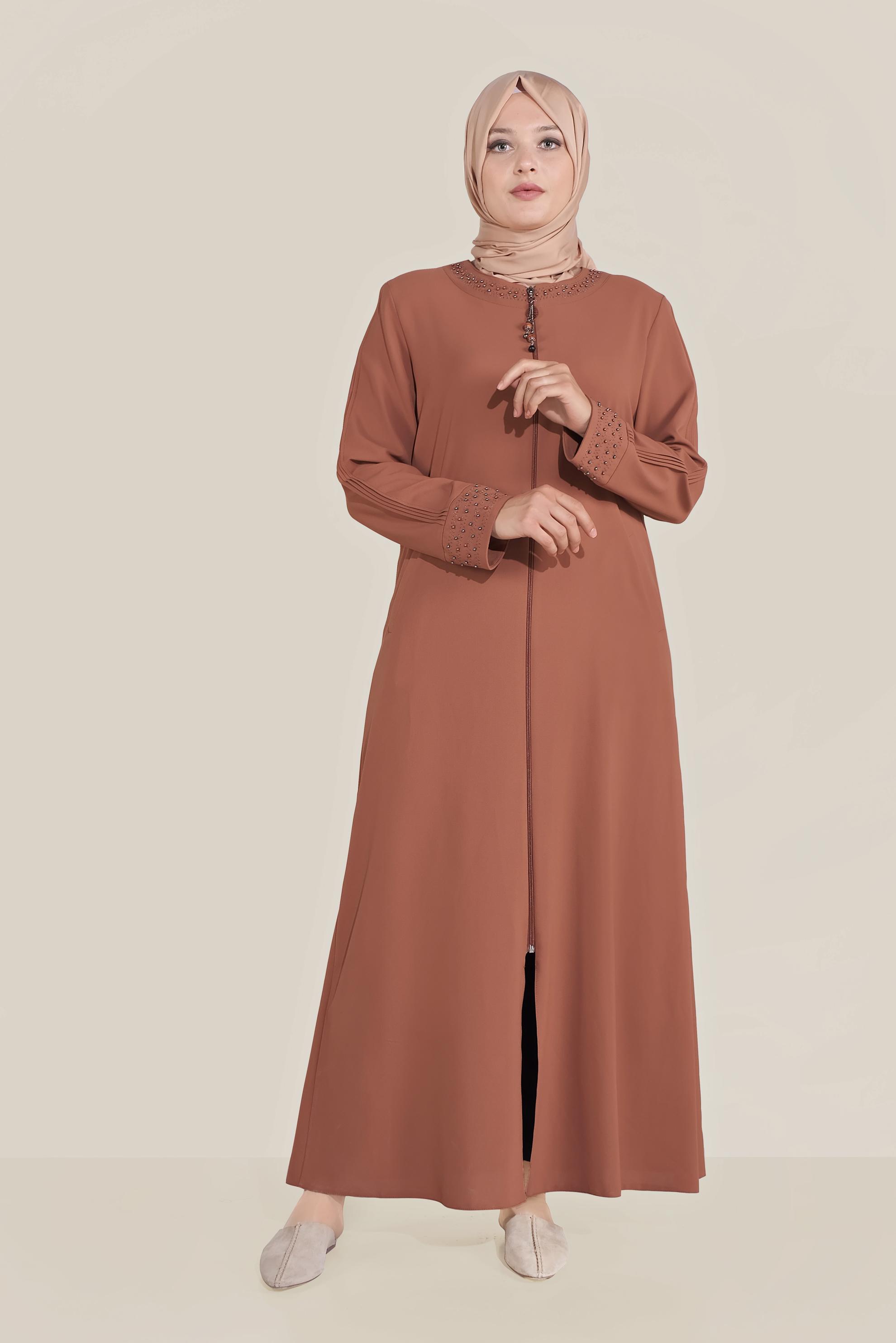 Hijab clothing ORANGE BEAD DETAILED OVERCOAT 10209
