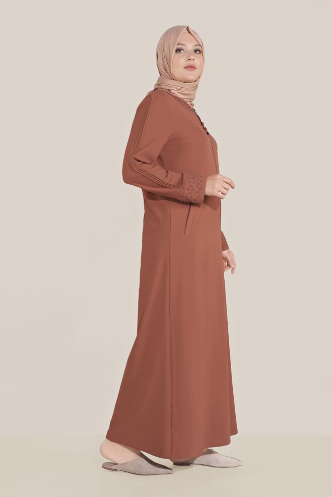 Hijab clothing ORANGE BEAD DETAILED OVERCOAT 10209 - ALVİNA