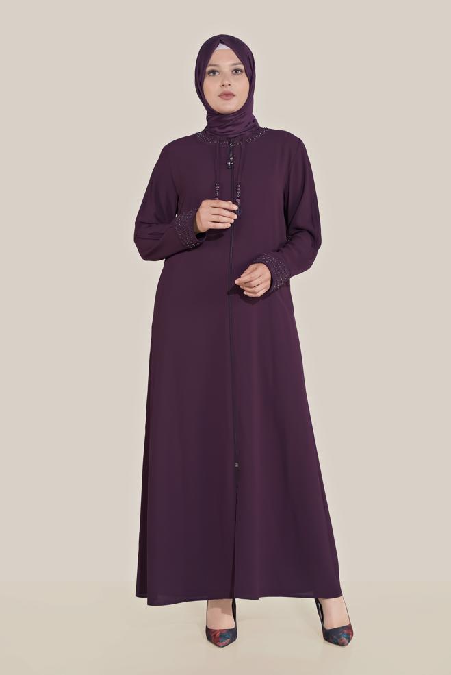 Hijab clothing DAMSON BEAD DETAILED OVERCOAT 10209 - ALVİNA
