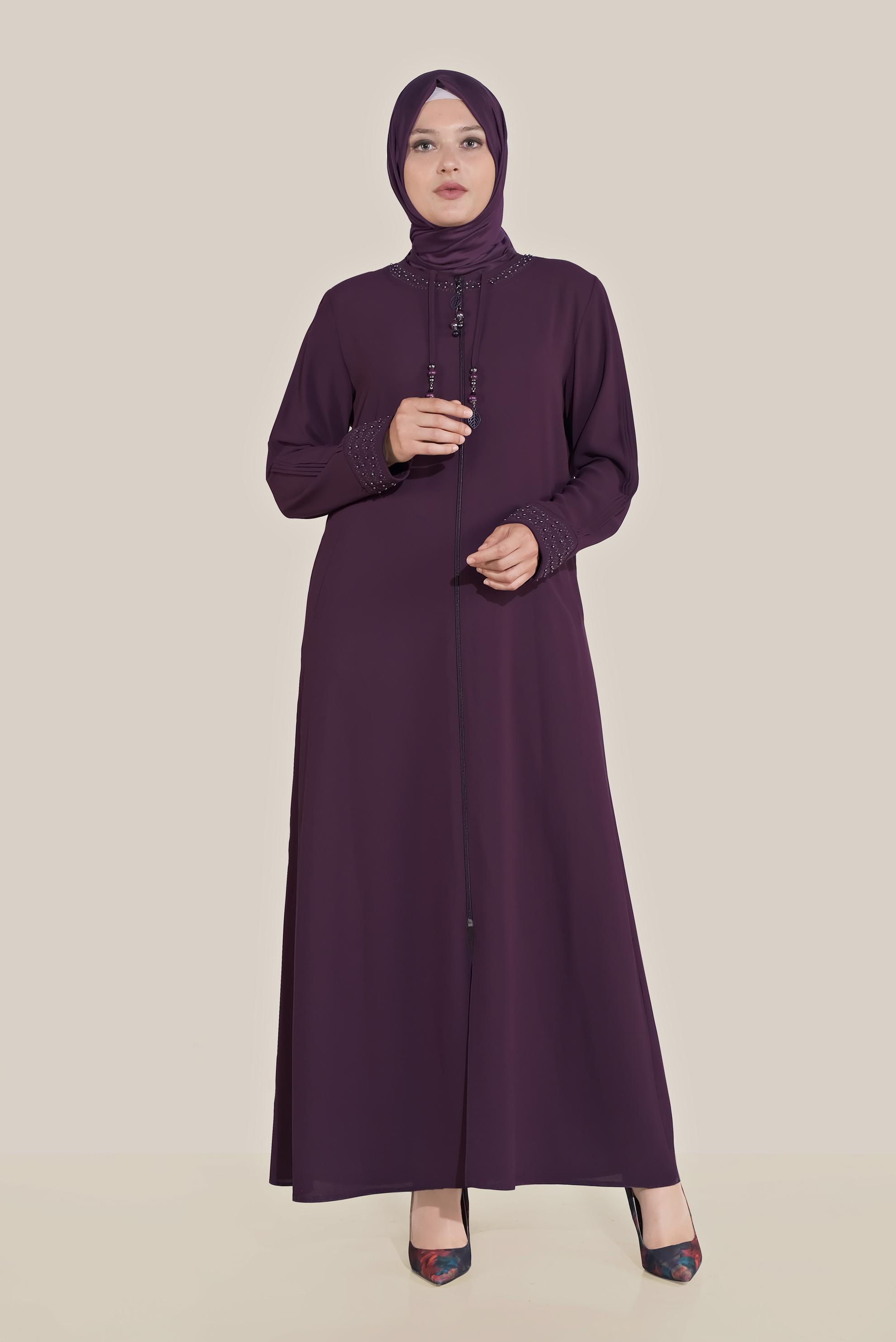 Hijab clothing DAMSON BEAD DETAILED OVERCOAT 10209