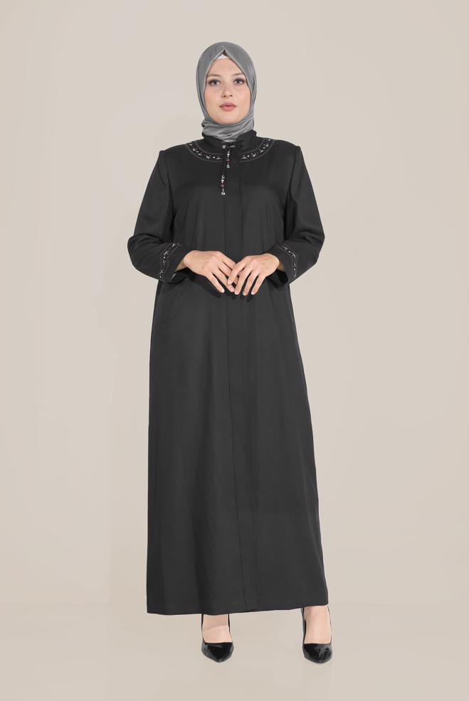 Hijab clothing BLACK TIE-NECK TOPCOAT 10213 - ALVİNA