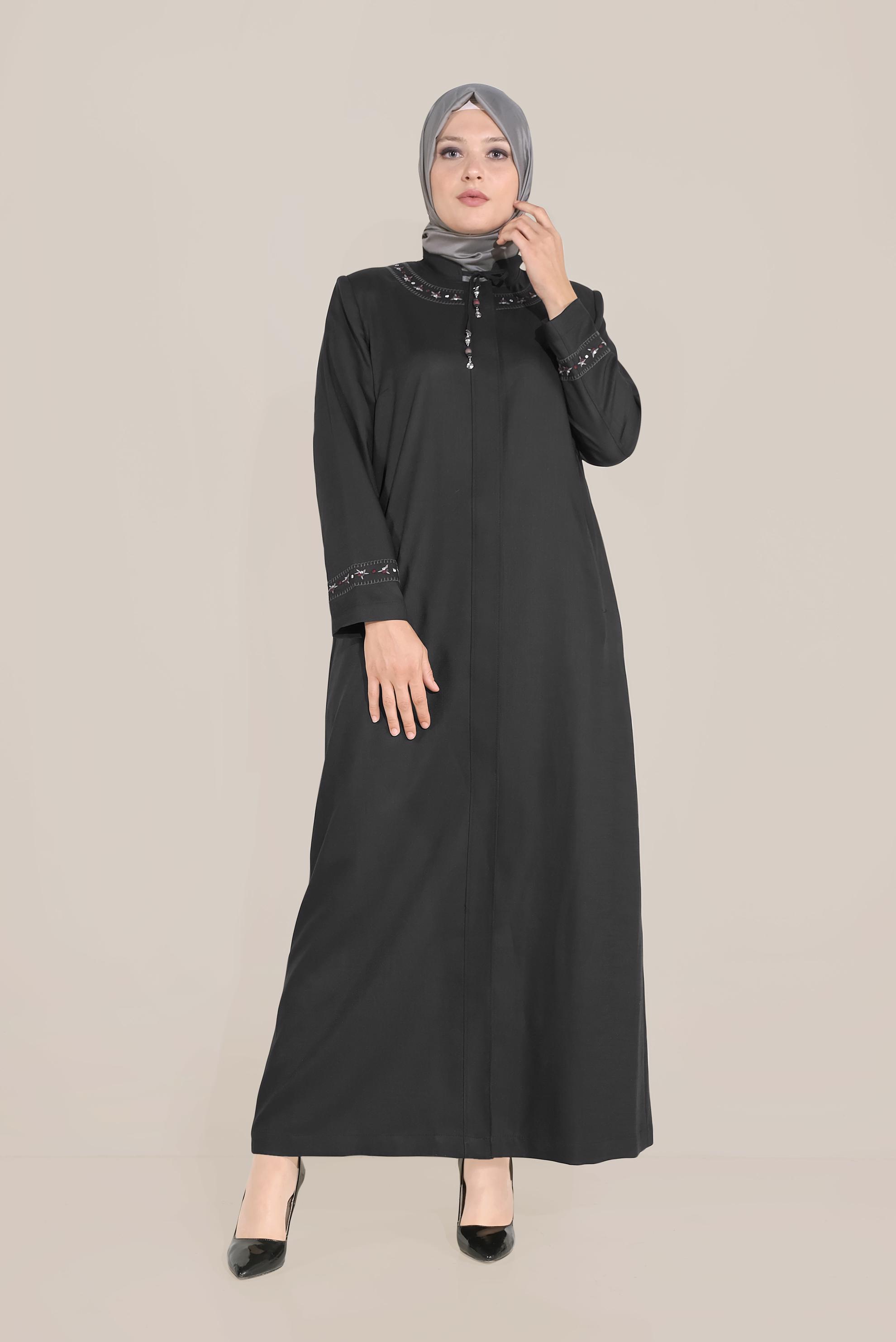 Hijab clothing BLACK TIE-NECK TOPCOAT 10213