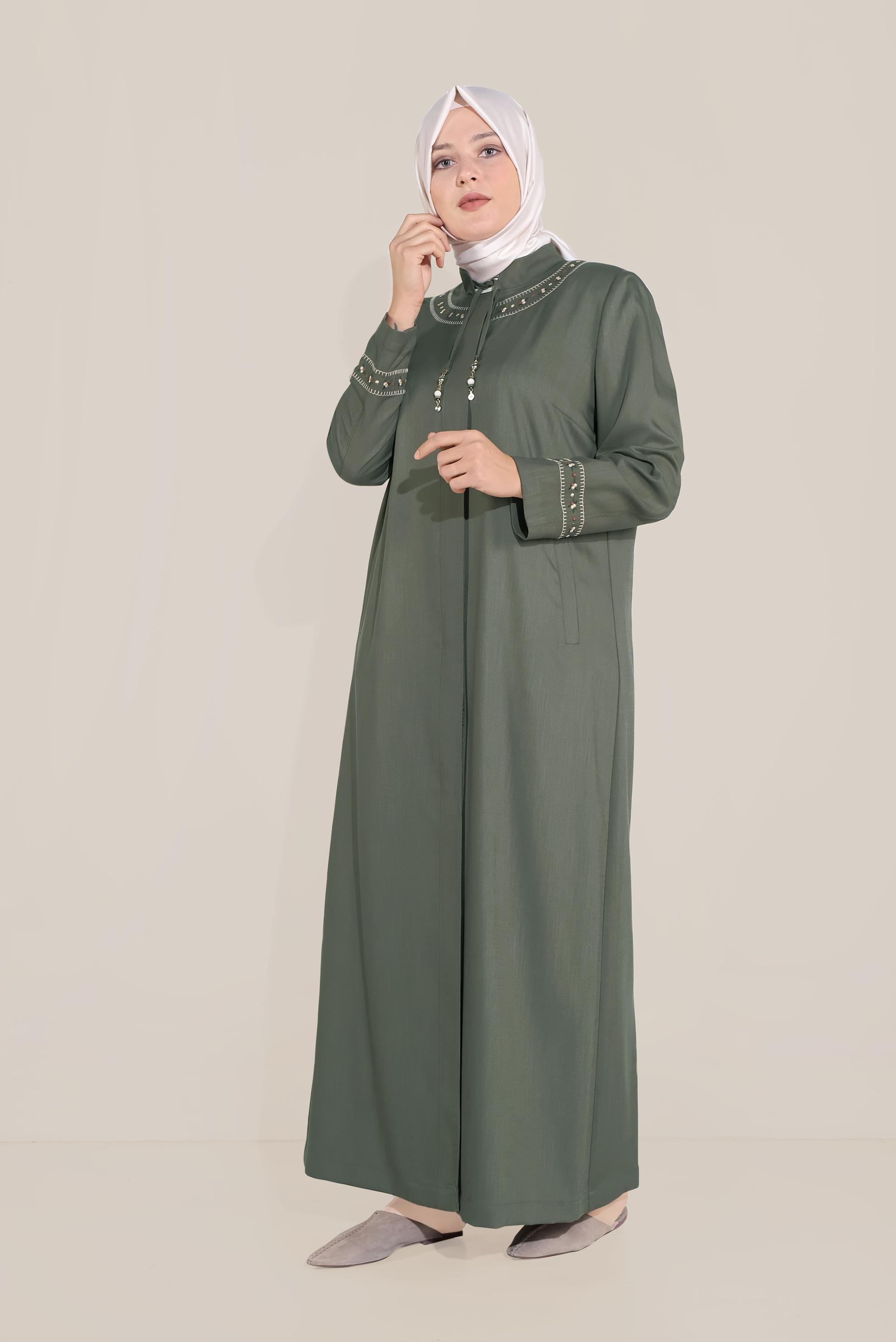 Hijab clothing KHAKI TIE-NECK TOPCOAT 10213
