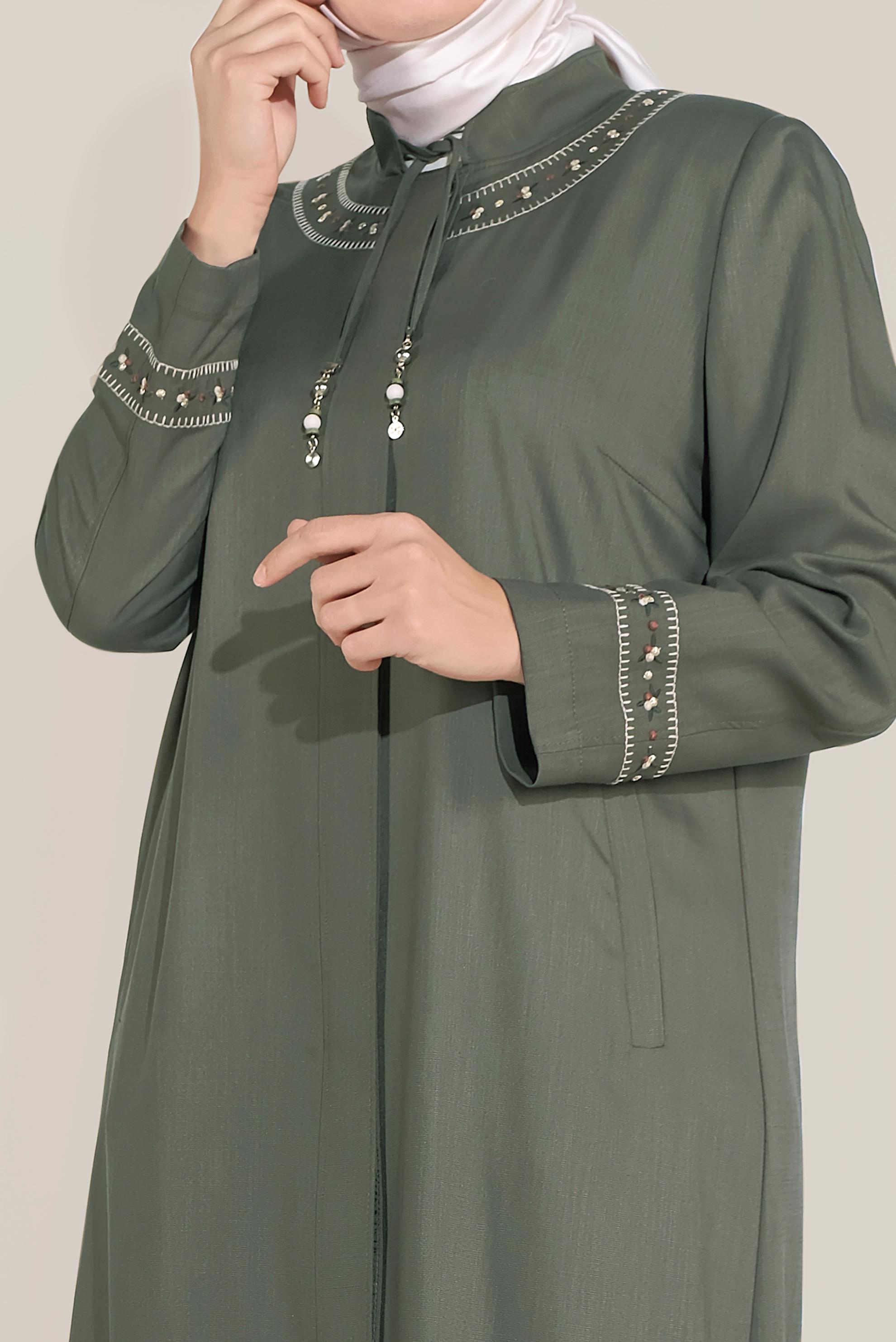 Hijab clothing KHAKI TIE-NECK TOPCOAT 10213