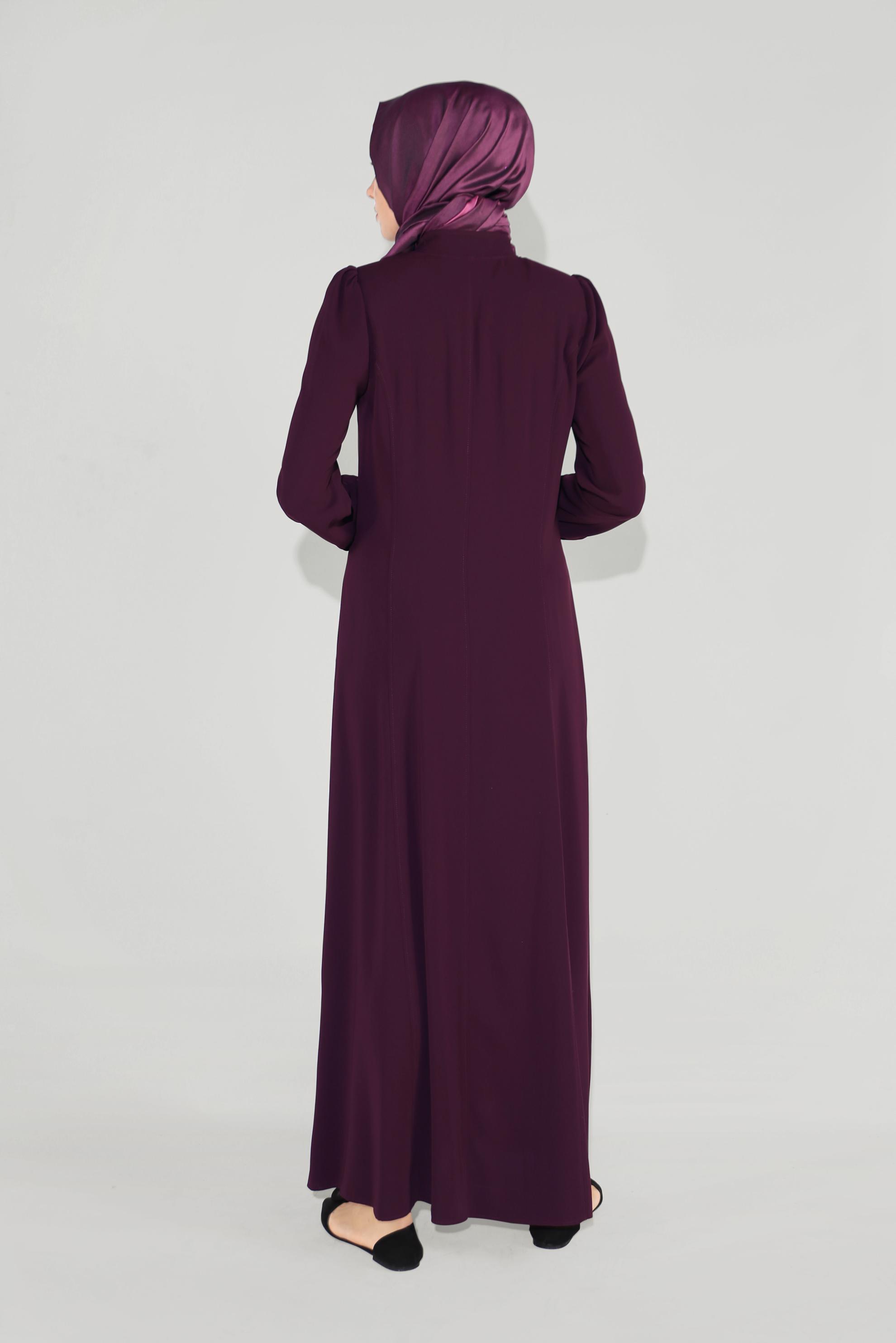 Tesettür giyim BORDO BELİ İŞLEMELİ PARDESÜ 10215