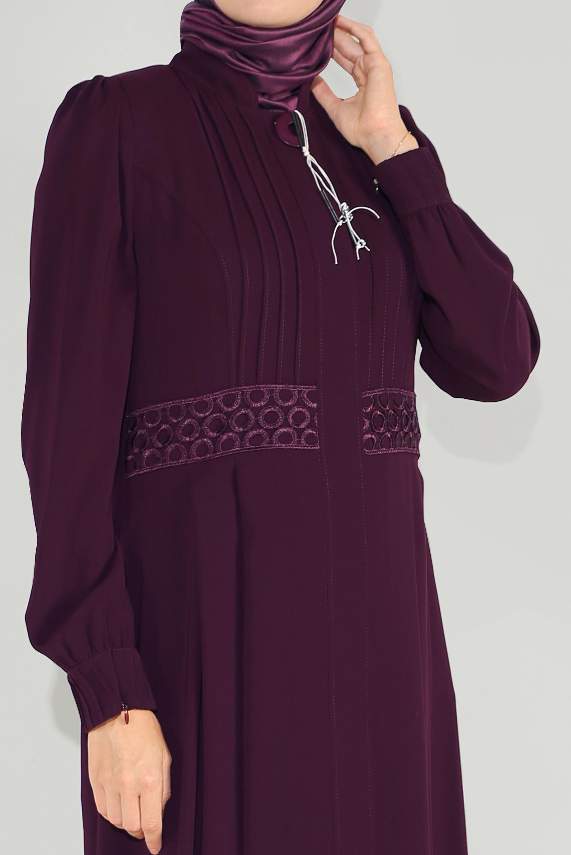 Tesettür giyim BORDO BELİ İŞLEMELİ PARDESÜ 10215