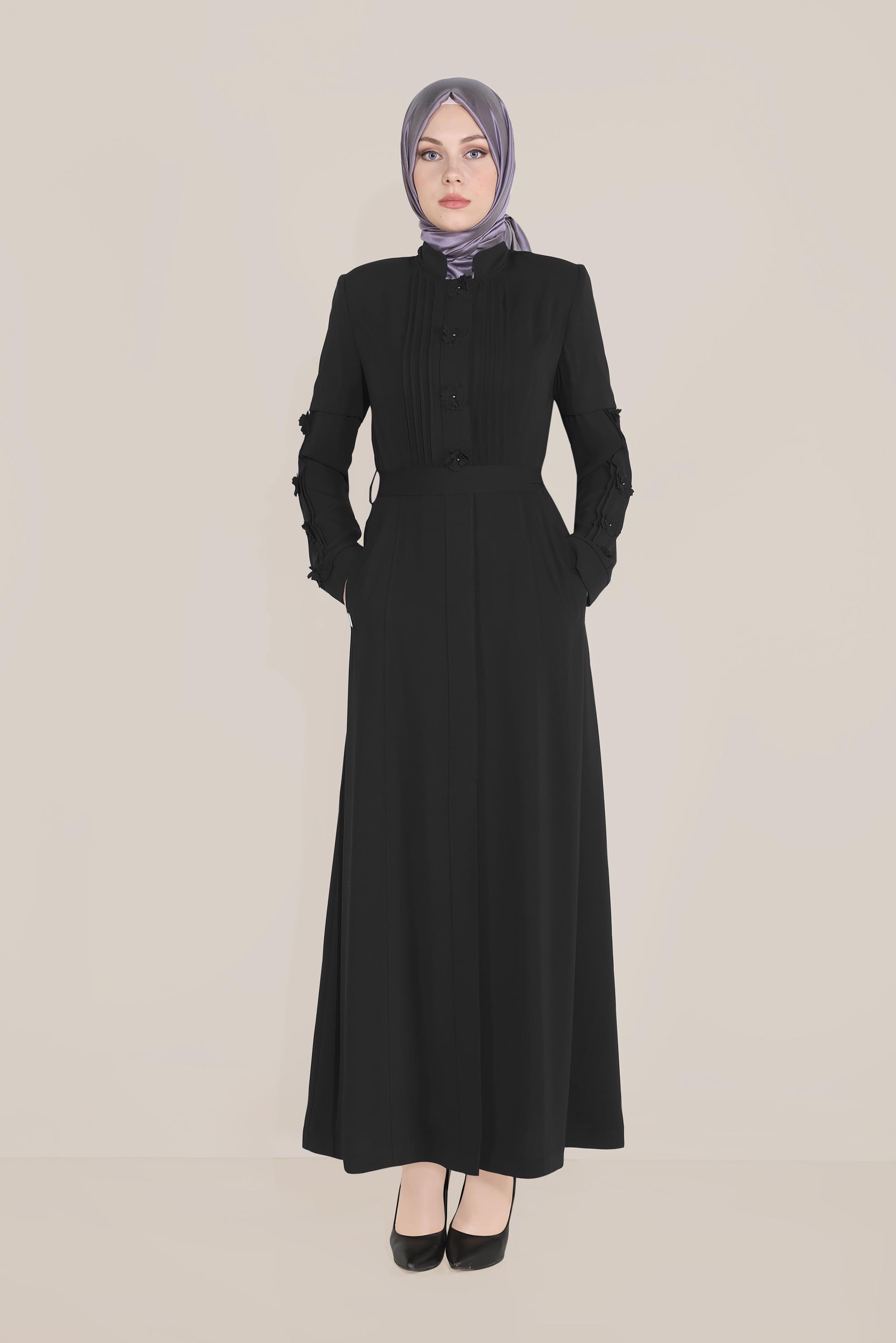 Tesettür giyim SİYAH HAKİM YAKA PARDESÜ 10218
