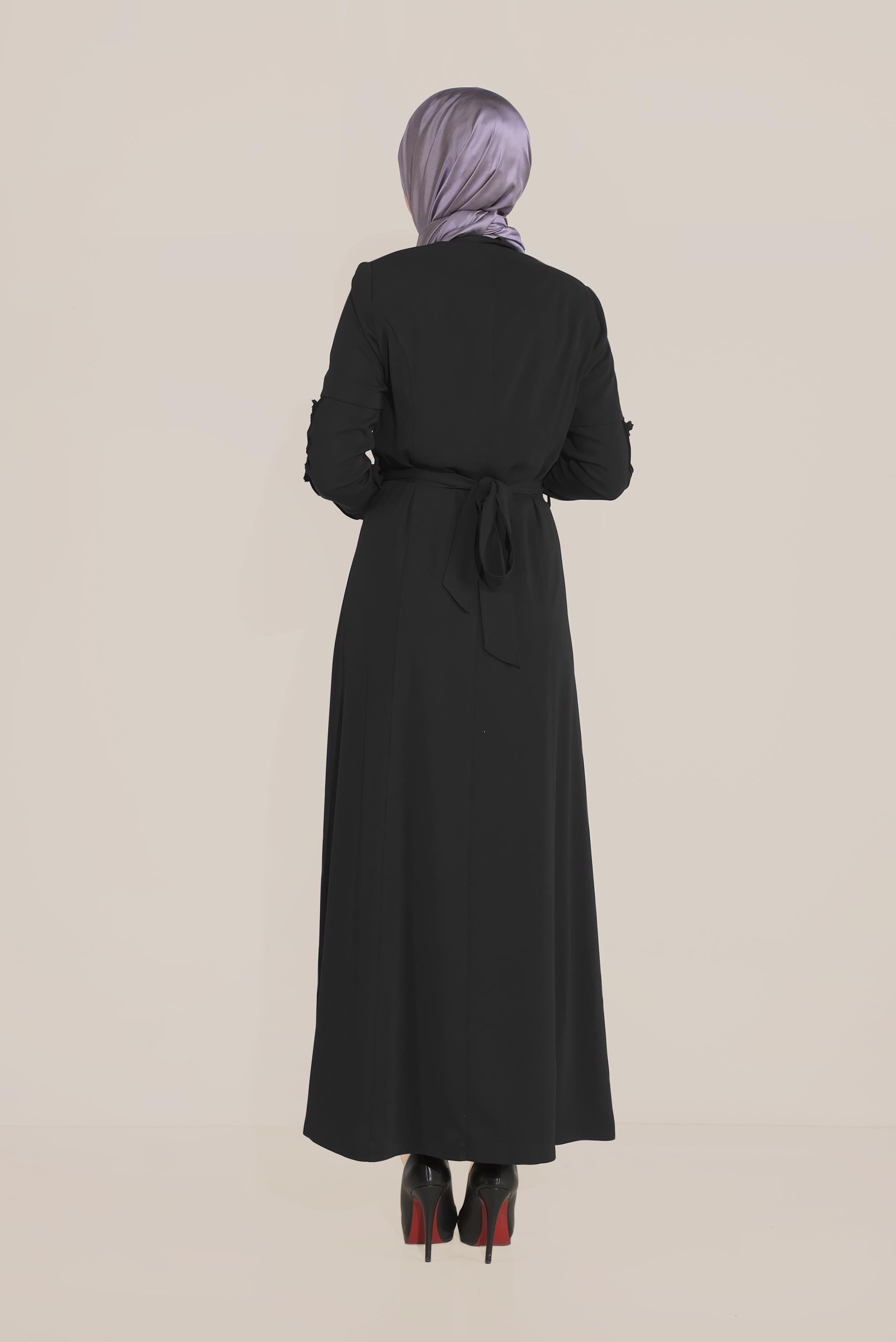 Tesettür giyim SİYAH HAKİM YAKA PARDESÜ 10218