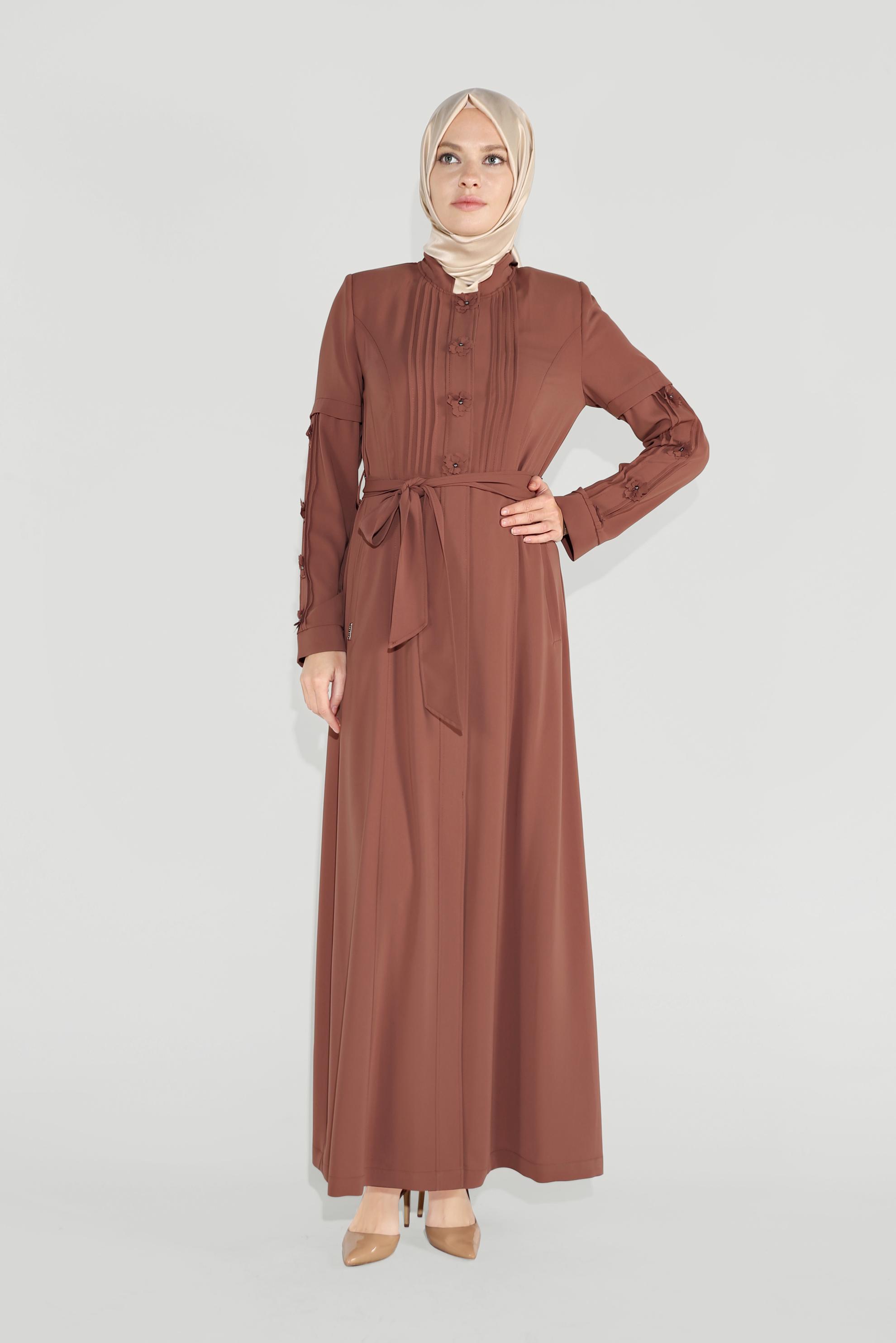 Tesettür giyim TURUNCU HAKİM YAKA PARDESÜ 10218