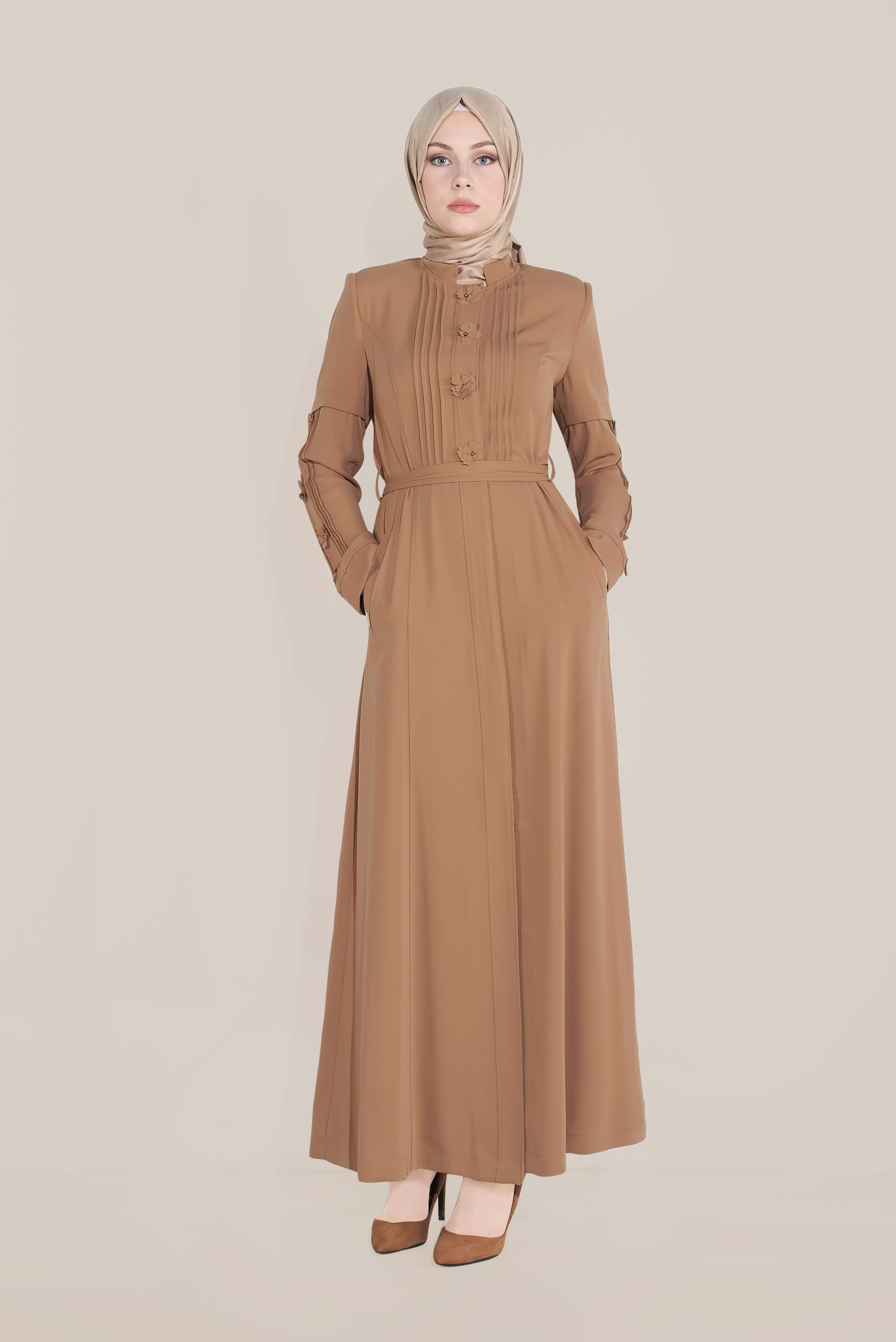 Tesettür giyim TABA HAKİM YAKA PARDESÜ 10218