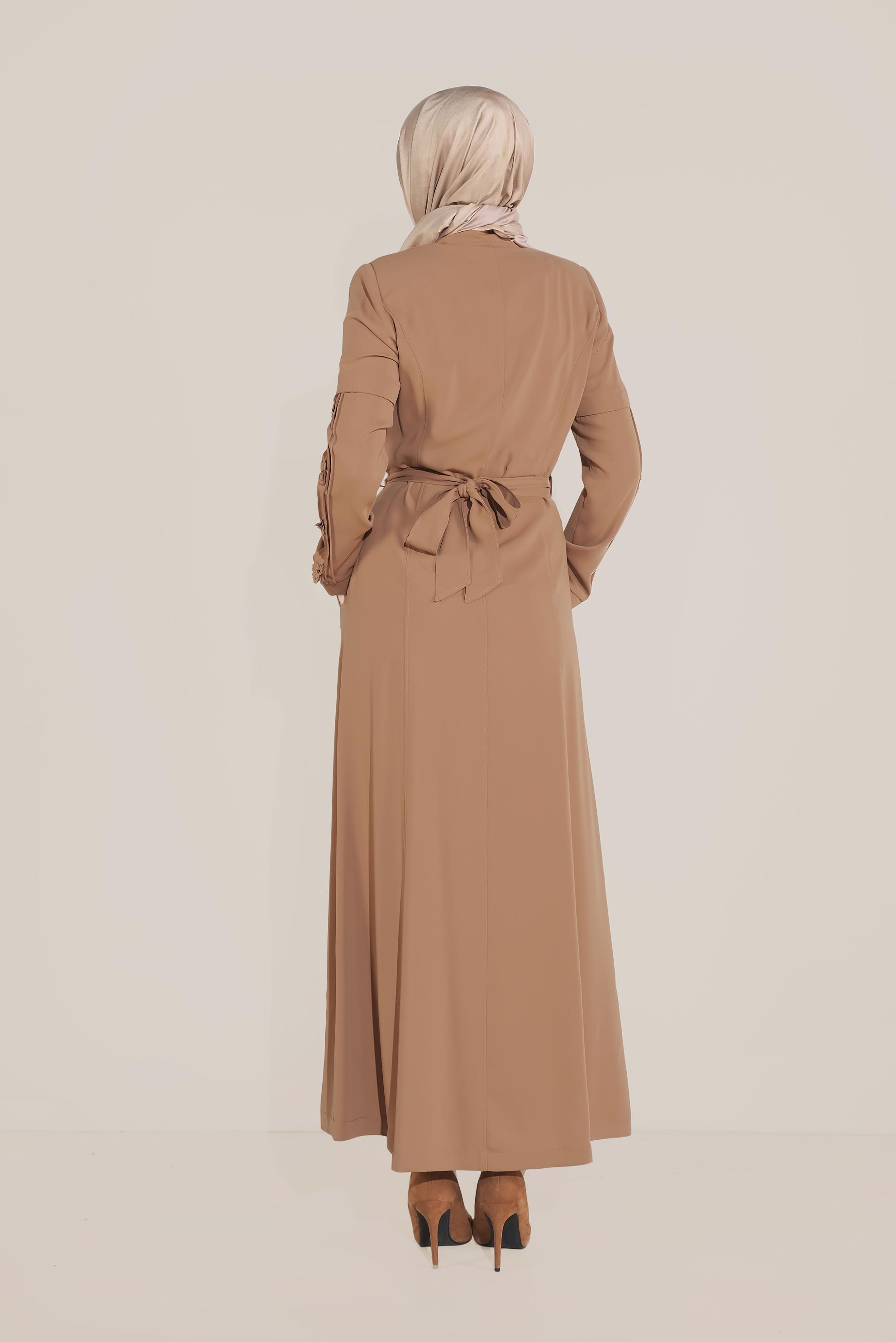 Tesettür giyim TABA HAKİM YAKA PARDESÜ 10218