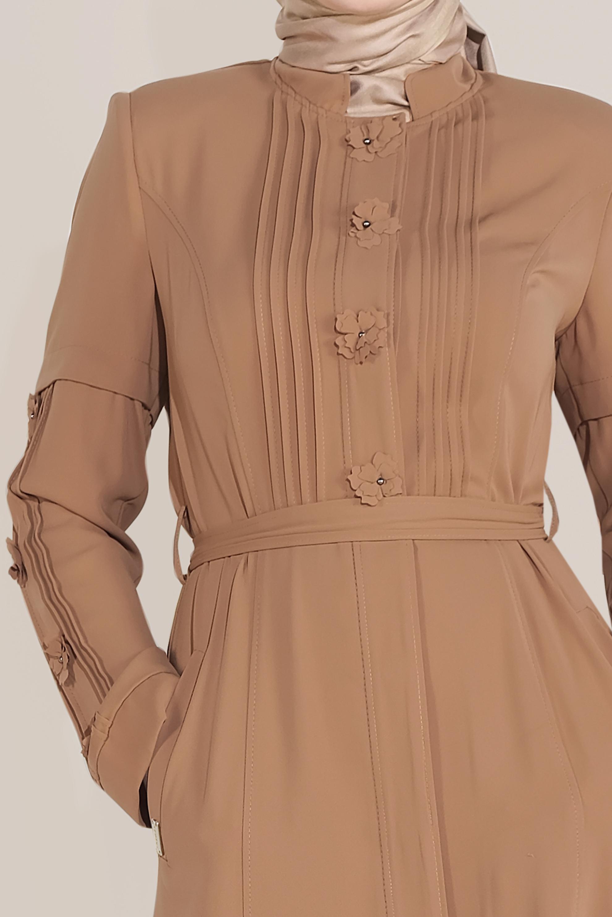 Tesettür giyim TABA HAKİM YAKA PARDESÜ 10218