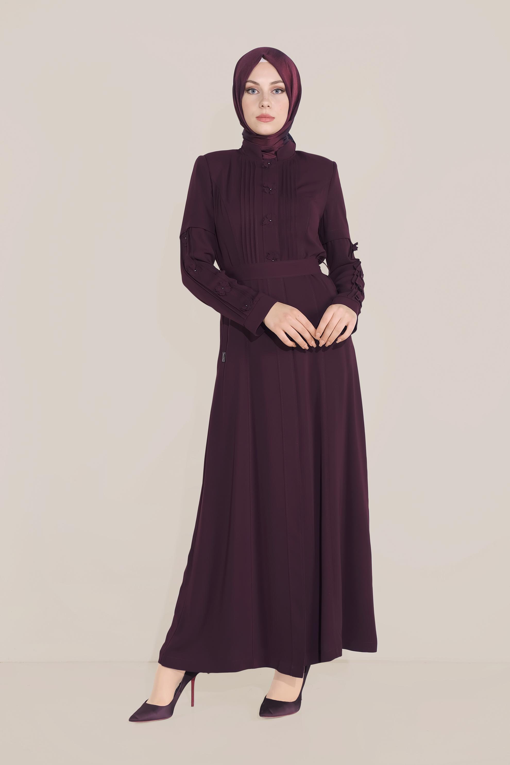 Tesettür giyim BORDO HAKİM YAKA PARDESÜ 10218