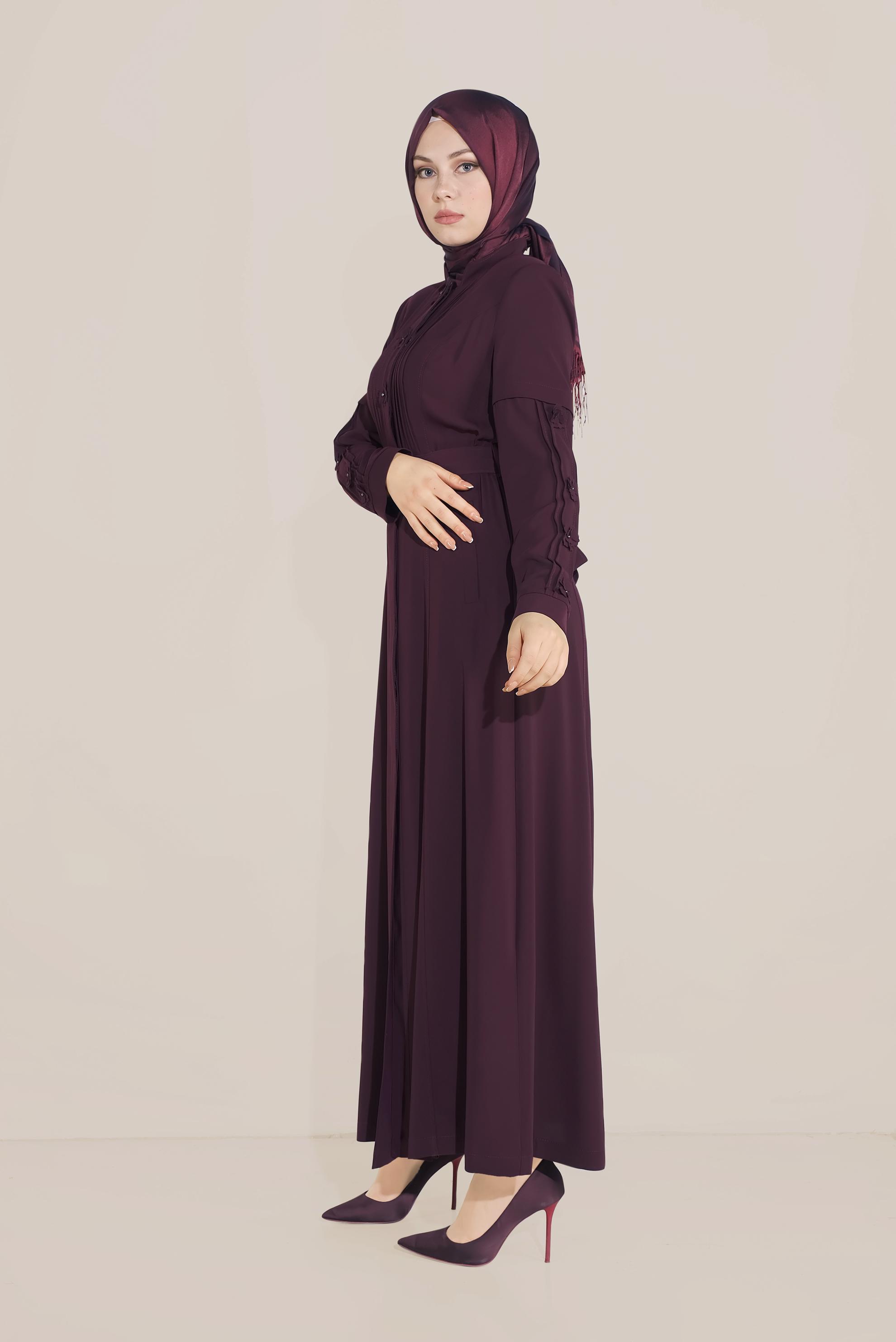 Tesettür giyim BORDO HAKİM YAKA PARDESÜ 10218