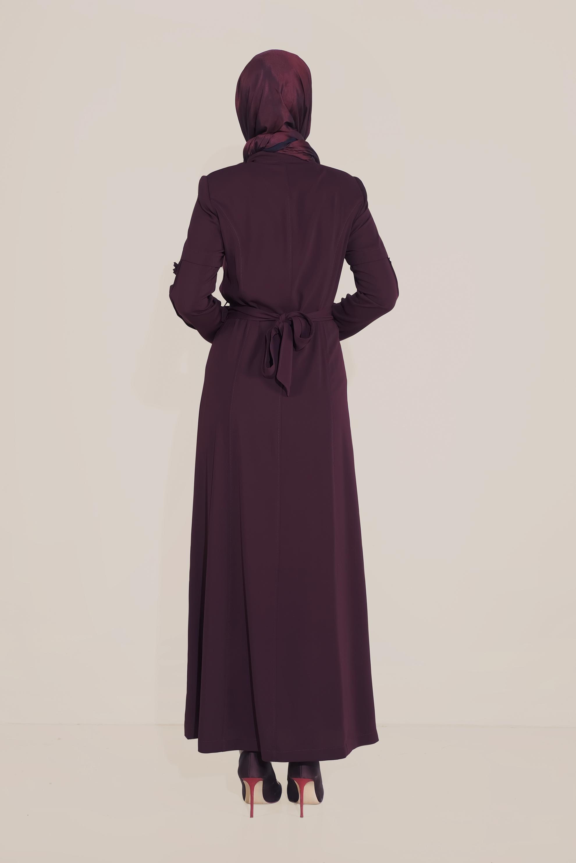 Tesettür giyim BORDO HAKİM YAKA PARDESÜ 10218