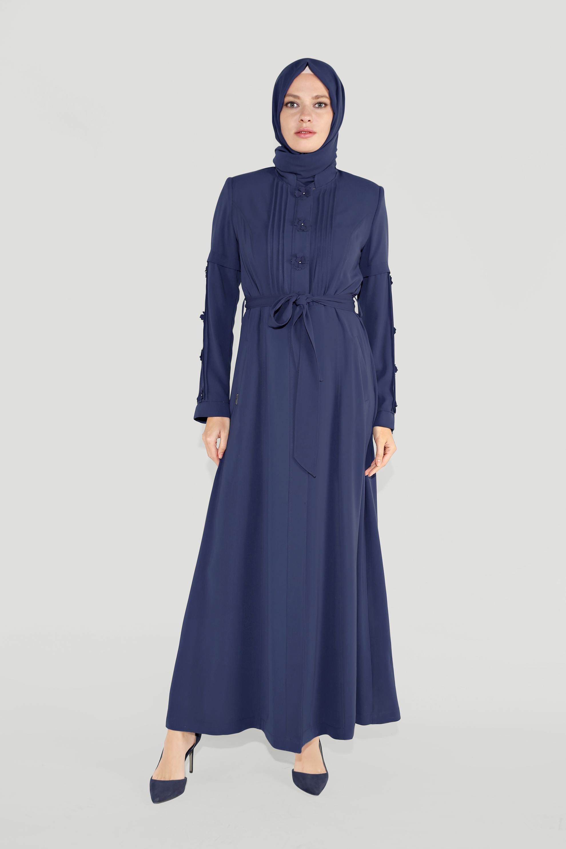 Vêtements hijab BLEU MARINE TRENCH-COAT À COL MAO 10218