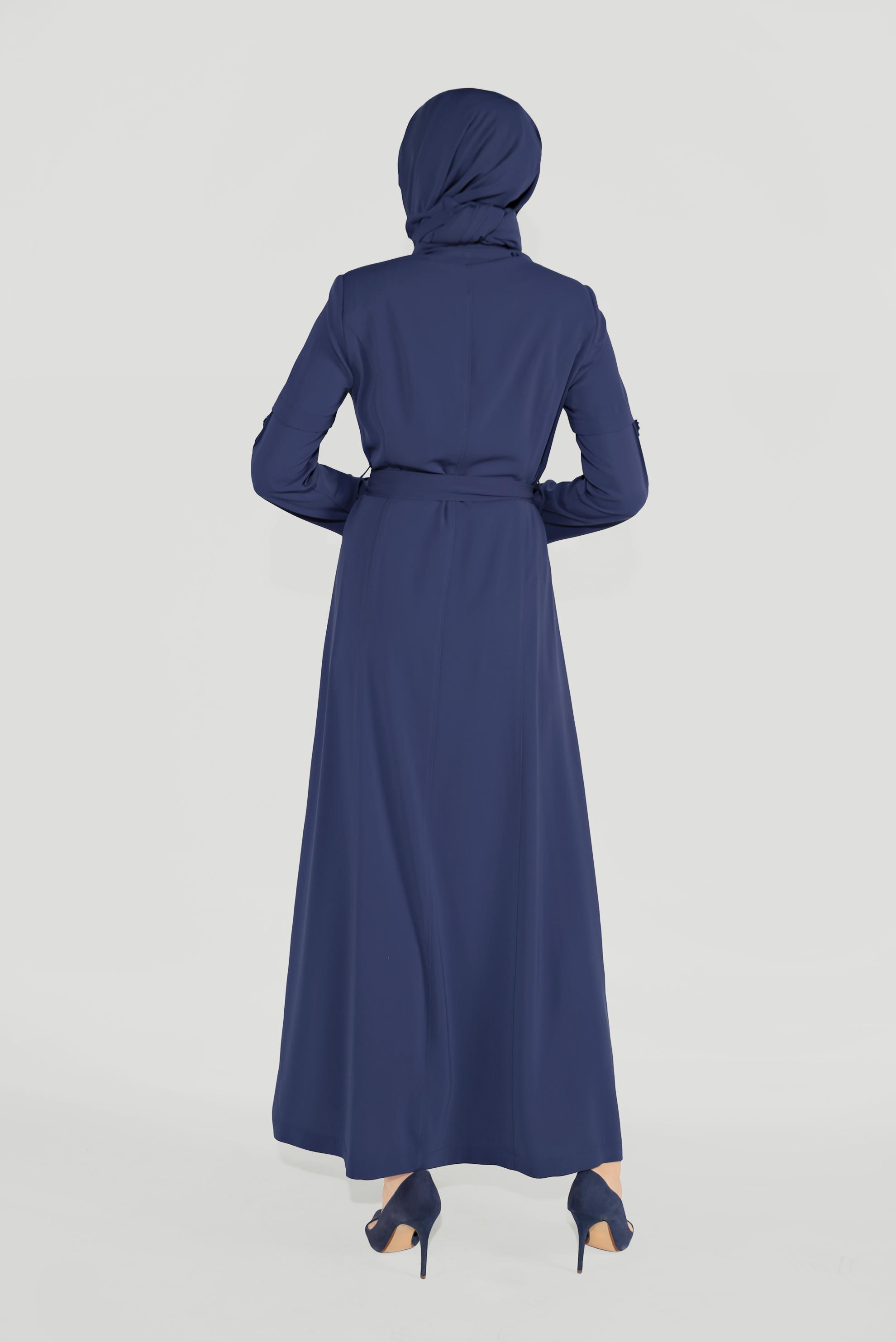 Vêtements hijab BLEU MARINE TRENCH-COAT À COL MAO 10218