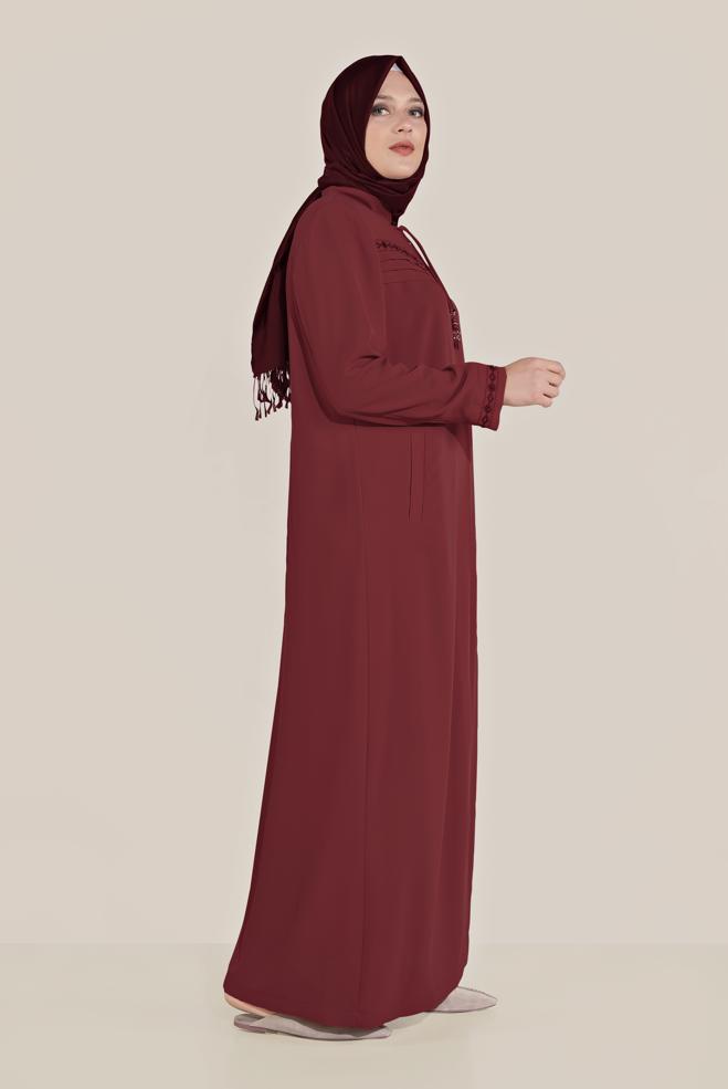 Hijab-Kleidung BURGUND LANGMANTEL MIT REIßVERSCHLUSS 10221 - ALVİNA
