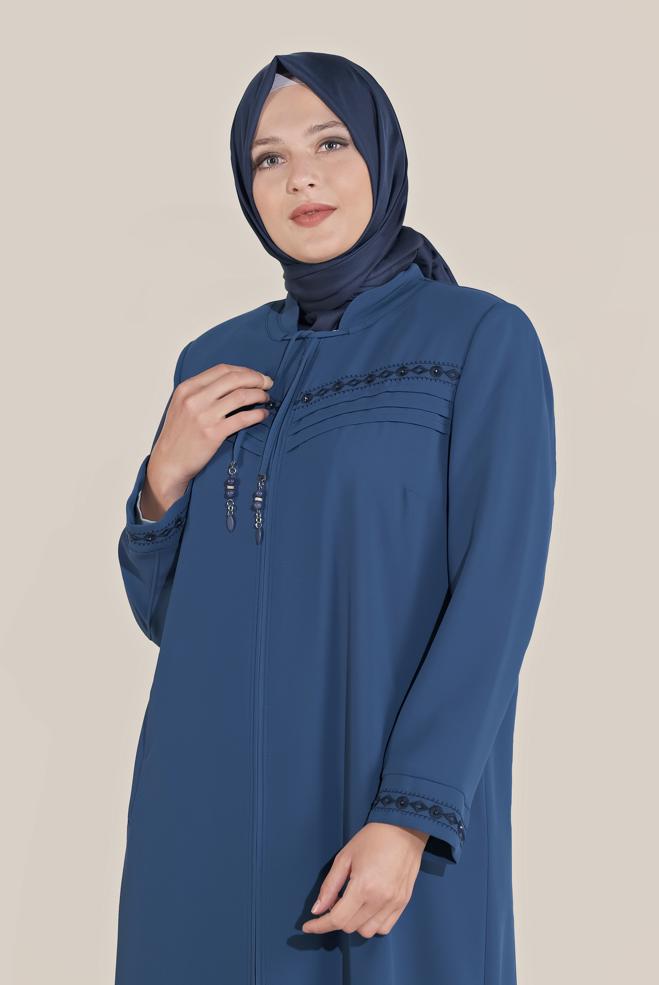Vêtements hijab BLEU MARINE PARDESSUS BRODÉ 10221  - ALVİNA