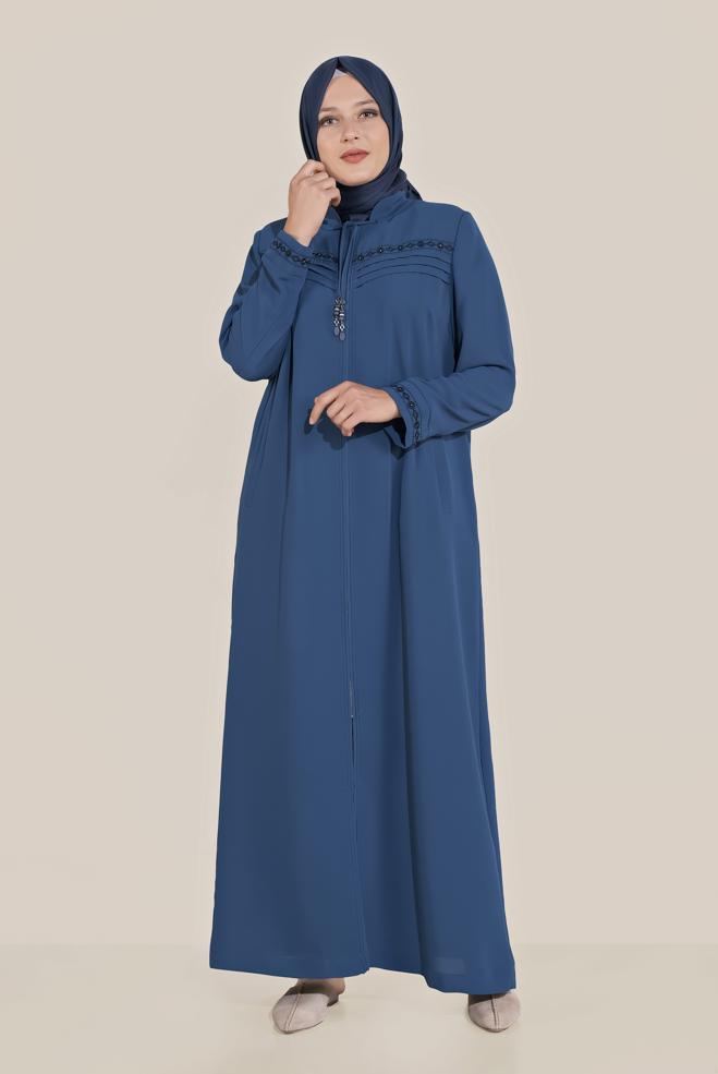 Vêtements hijab BLEU MARINE PARDESSUS BRODÉ 10221  - ALVİNA