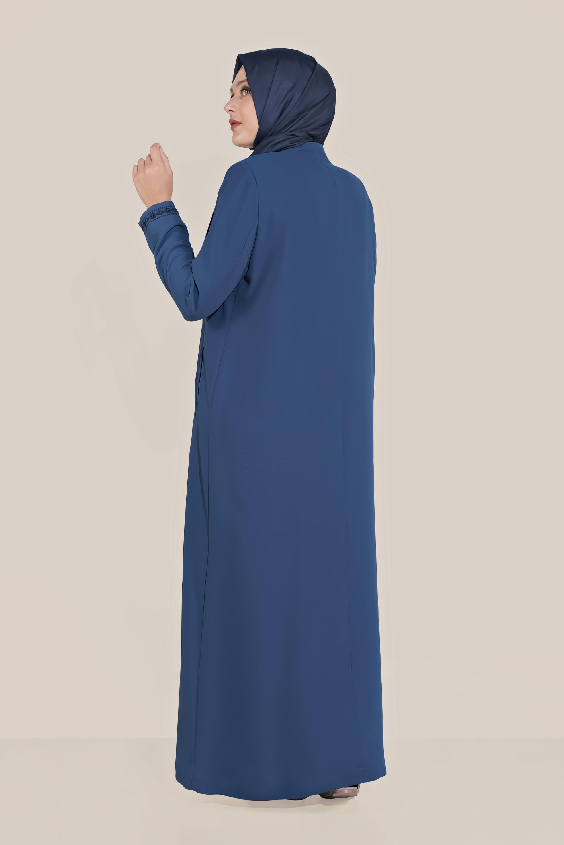 Hijab clothing NAVY BLUE EMBROIDERED ZIPPED TOPCOAT 10221 