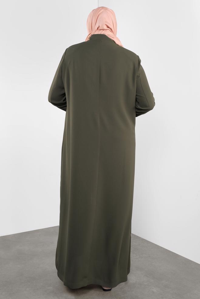 Hijab-Kleidung KHAKI LANGMANTEL MIT REIßVERSCHLUSS 10221 - ALVİNA
