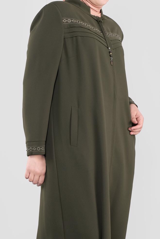Hijab-Kleidung KHAKI LANGMANTEL MIT REIßVERSCHLUSS 10221 - ALVİNA