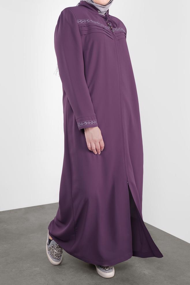 Vêtements hijab POURPRE PARDESSUS BRODÉ 10221  - ALVİNA