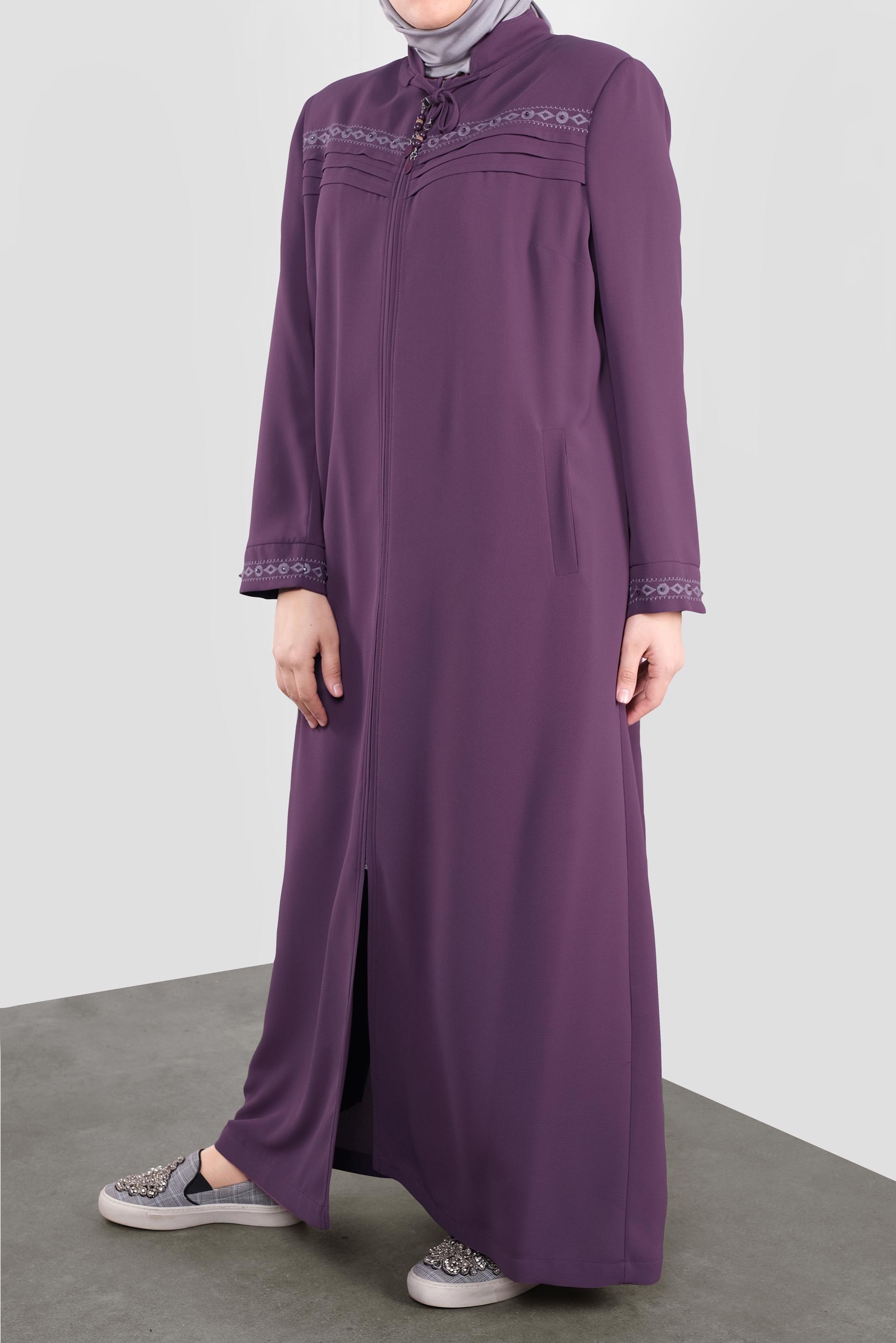 Vêtements hijab POURPRE PARDESSUS BRODÉ 10221 