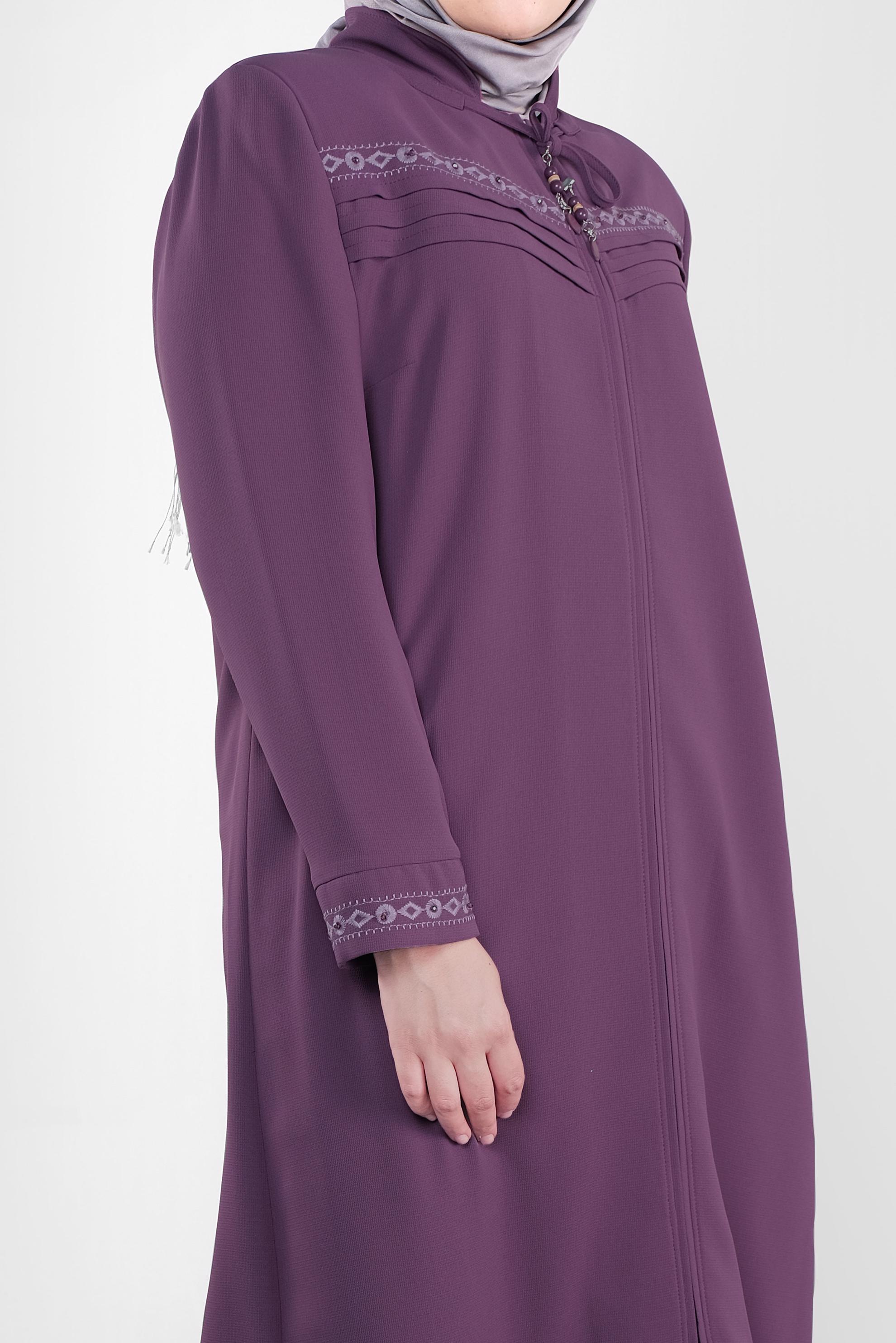 Vêtements hijab POURPRE PARDESSUS BRODÉ 10221 