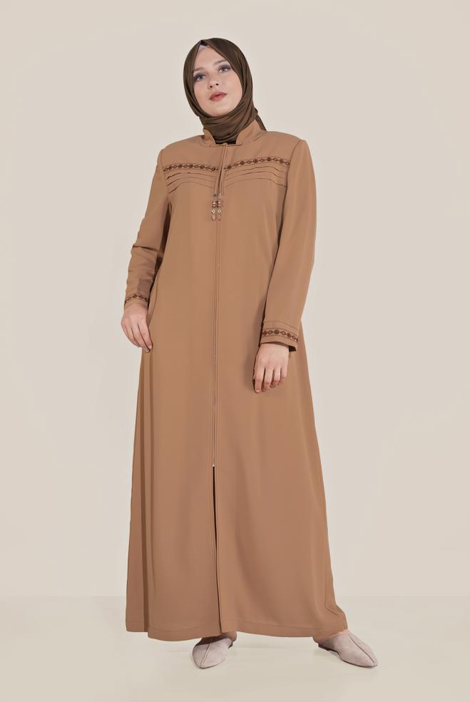 Vêtements hijab BRUN PARDESSUS BRODÉ 10221  - ALVİNA