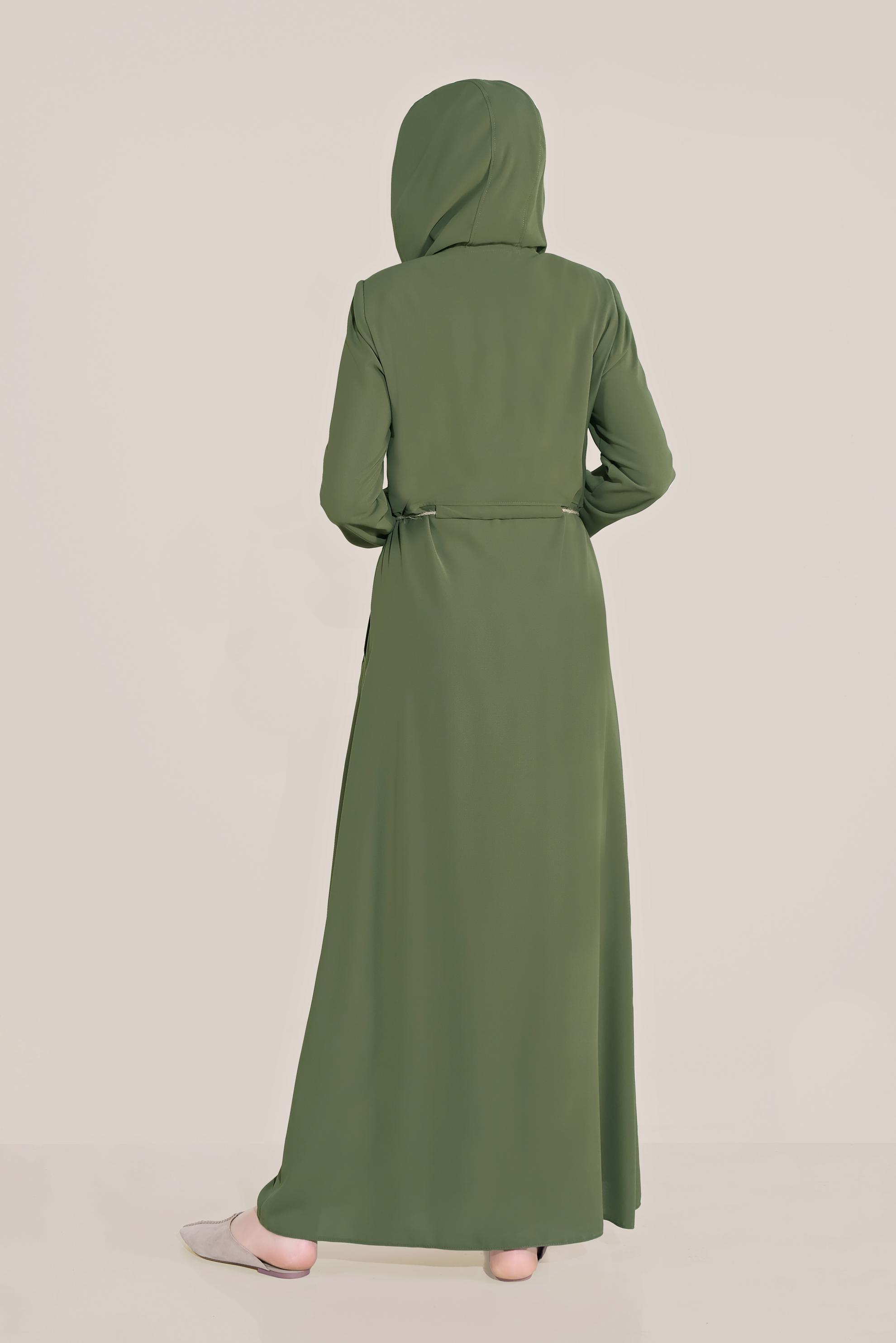 Tesettür giyim HAKİ BELDEN BAĞLAMALI FERMUARLI PARDESÜ 10224