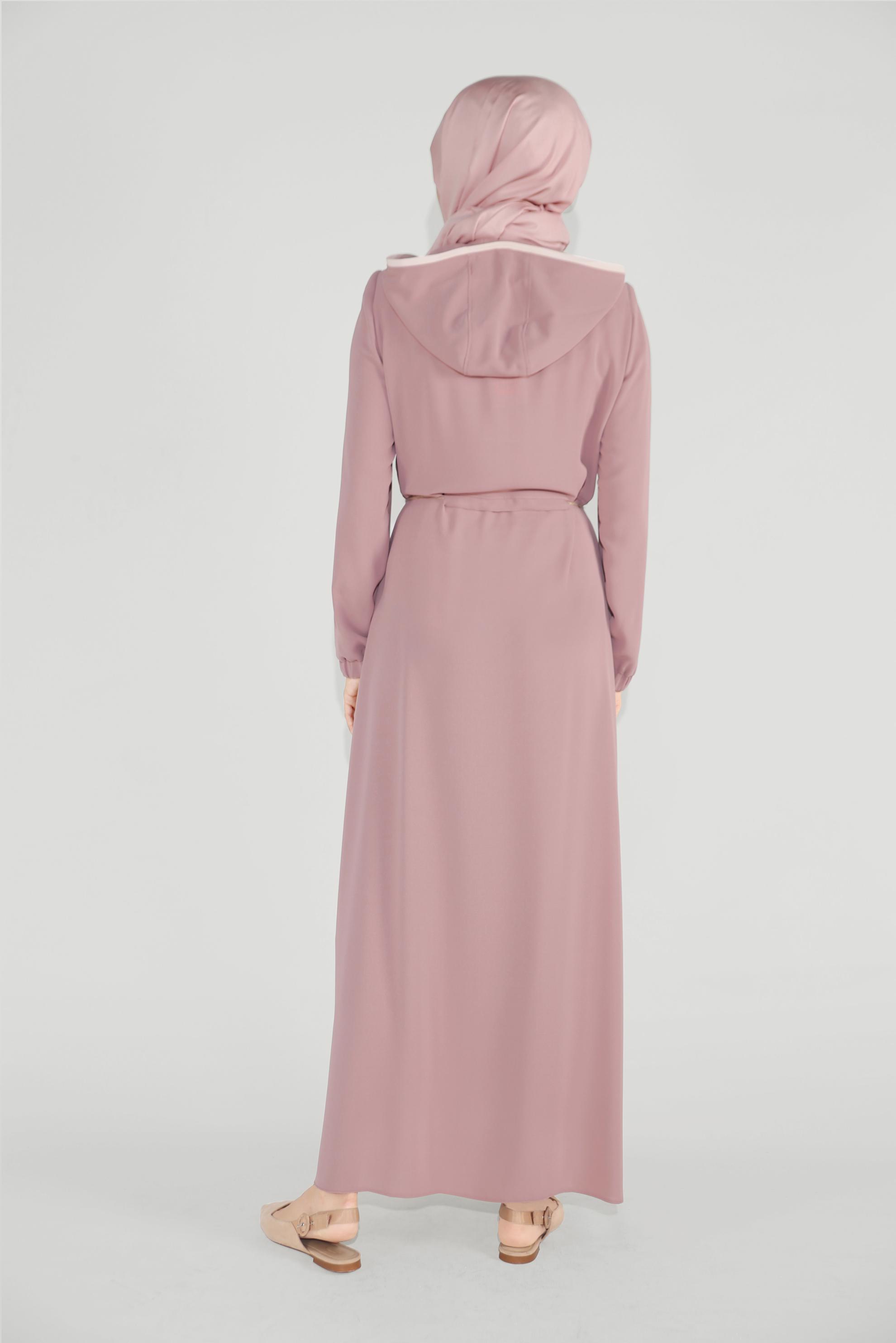 Tesettür giyim PUDRA BELDEN BAĞLAMALI FERMUARLI PARDESÜ 10224