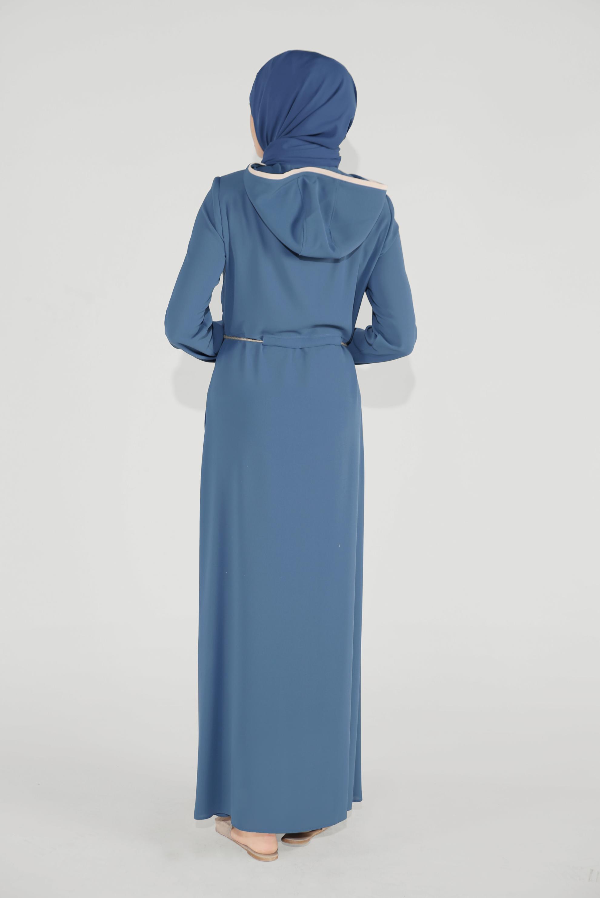 Tesettür giyim LACİVERT BELDEN BAĞLAMALI FERMUARLI PARDESÜ 10224